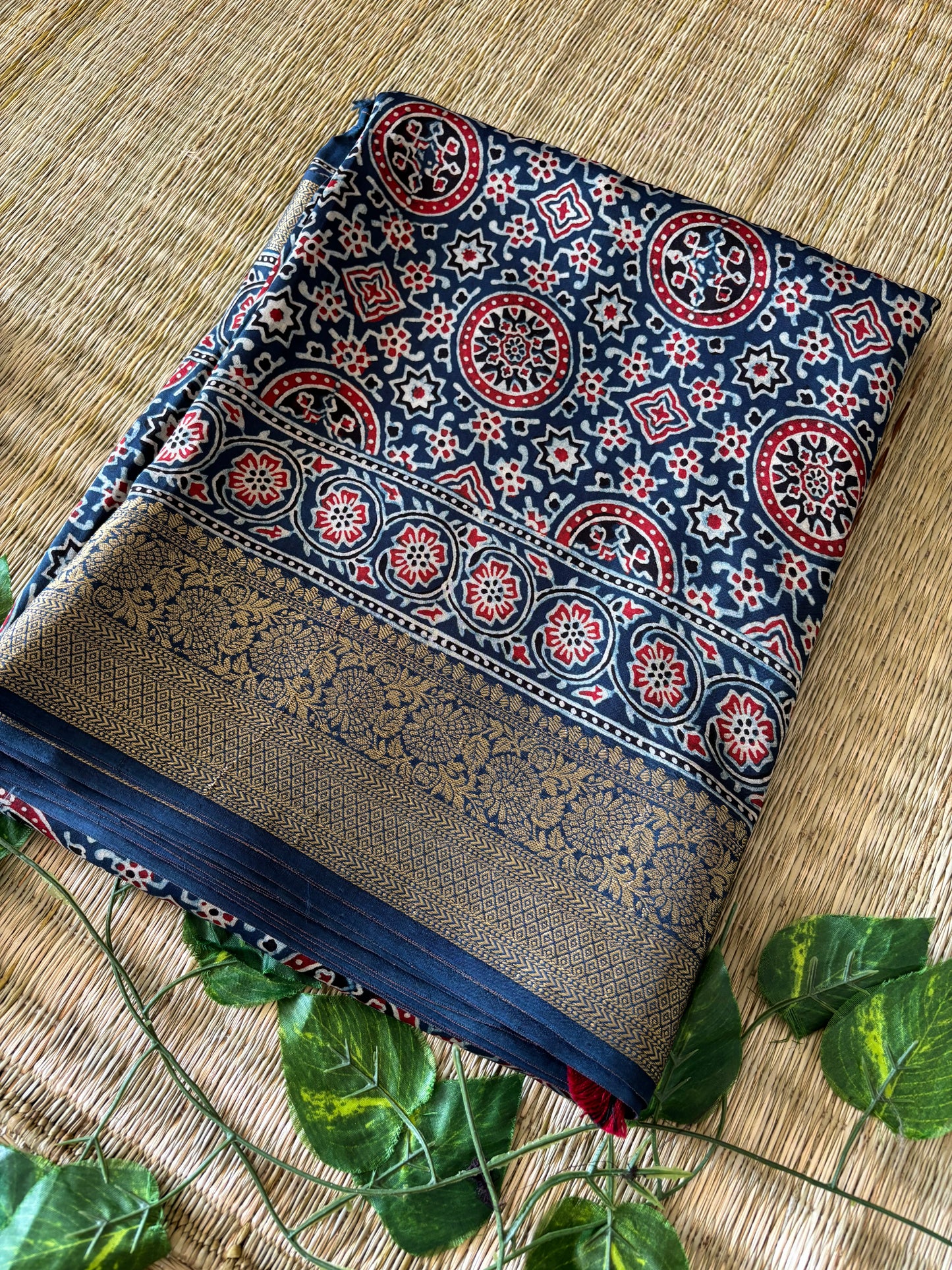 Ajrakh Dola Silk Saree