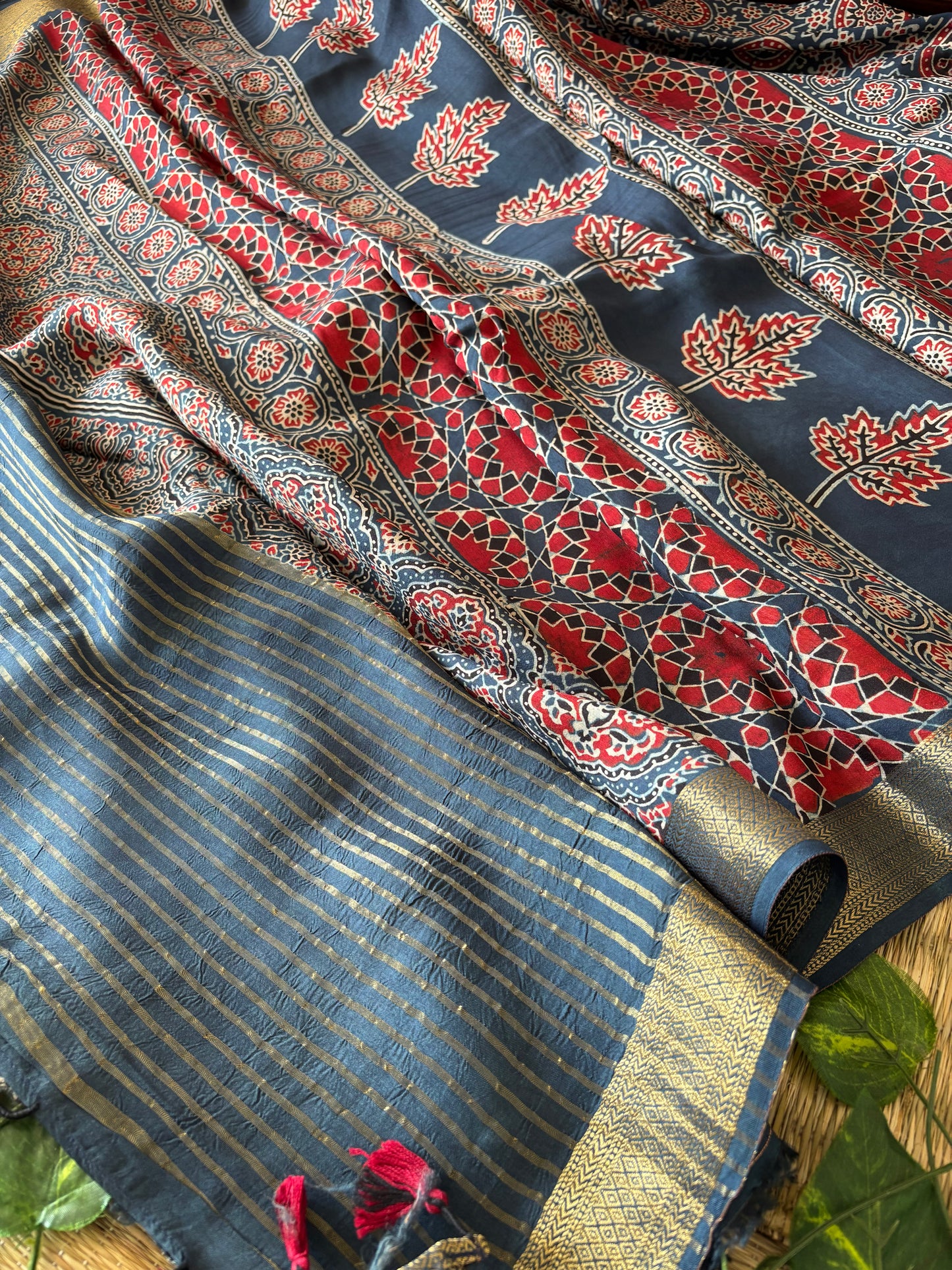 Ajrakh Dola Silk Saree