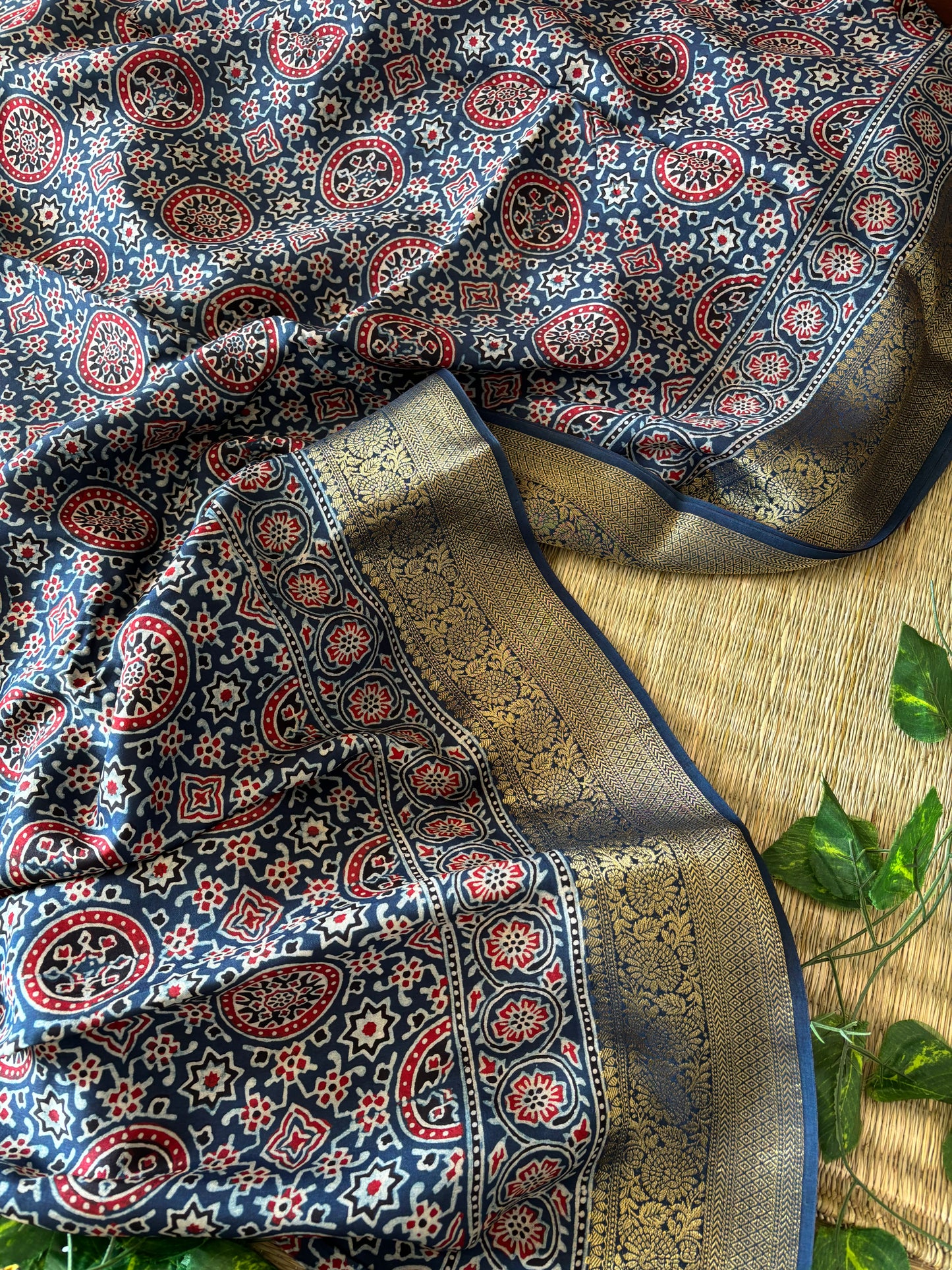 Ajrakh Dola Silk Saree