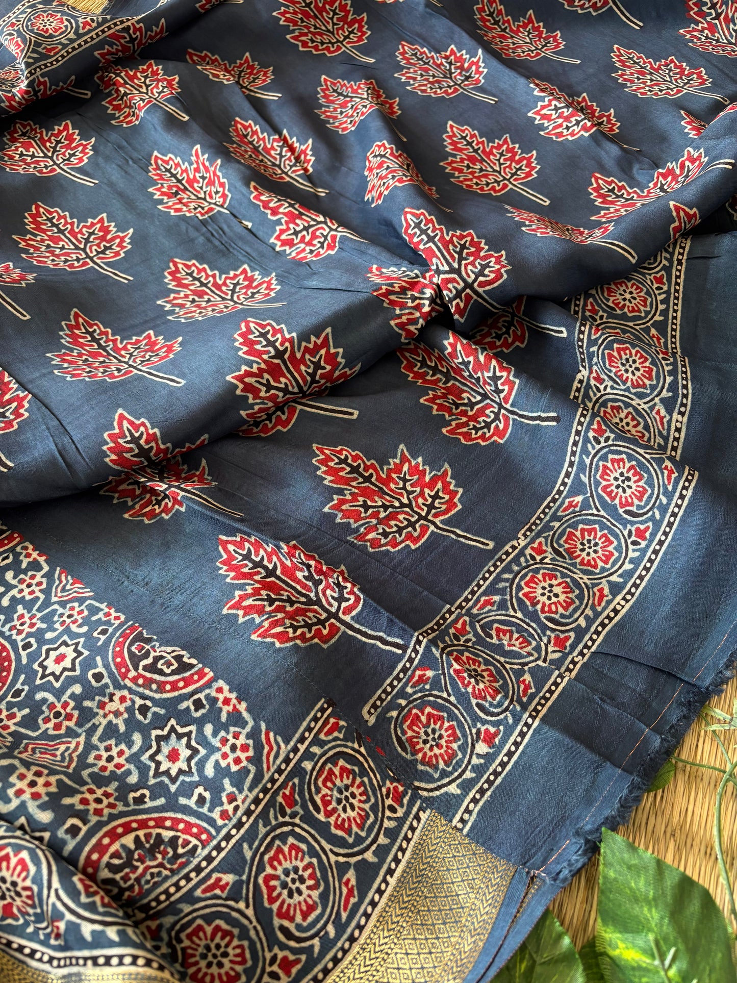 Ajrakh Dola Silk Saree
