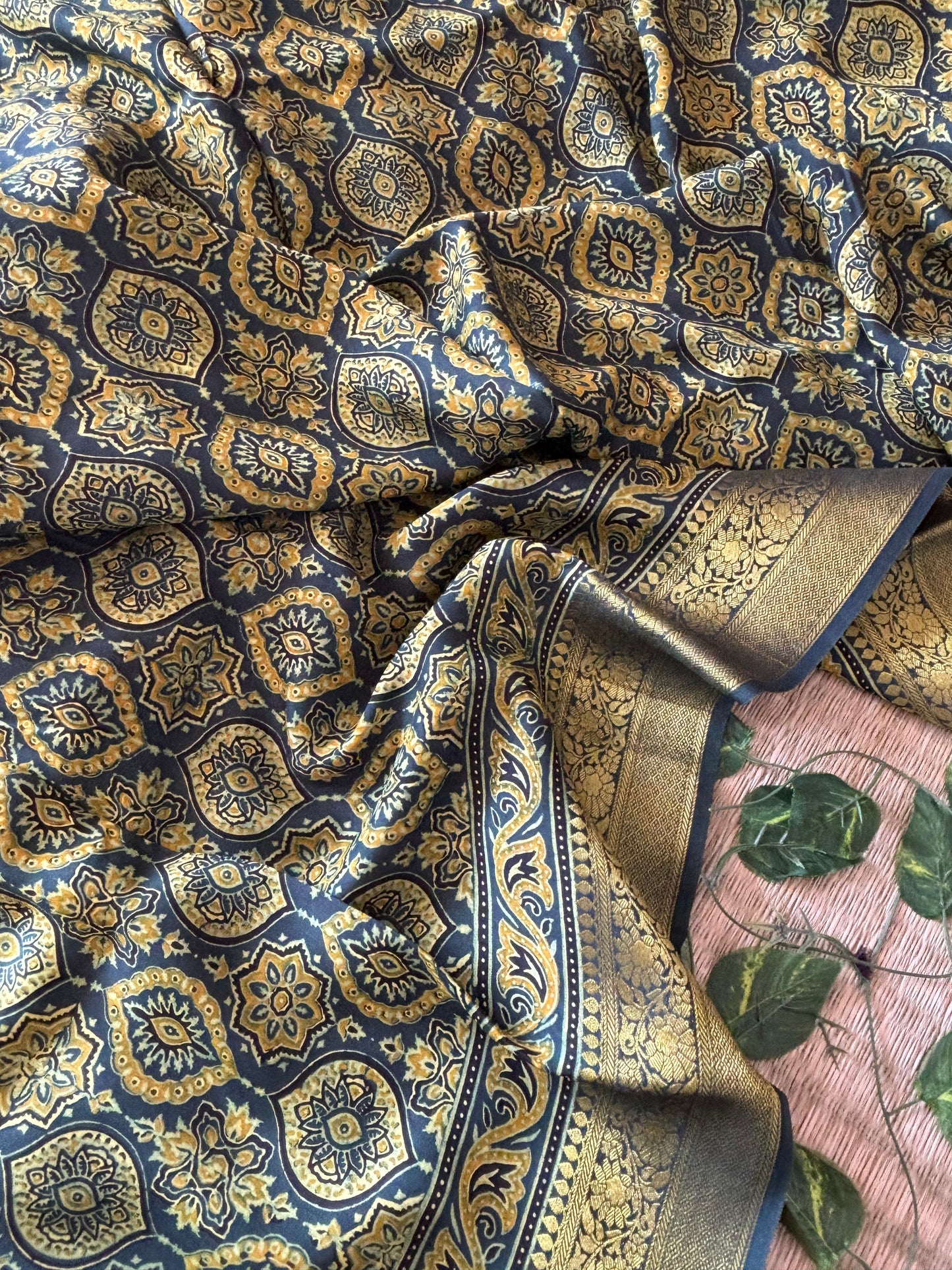 Ajrakh Dola Silk Saree