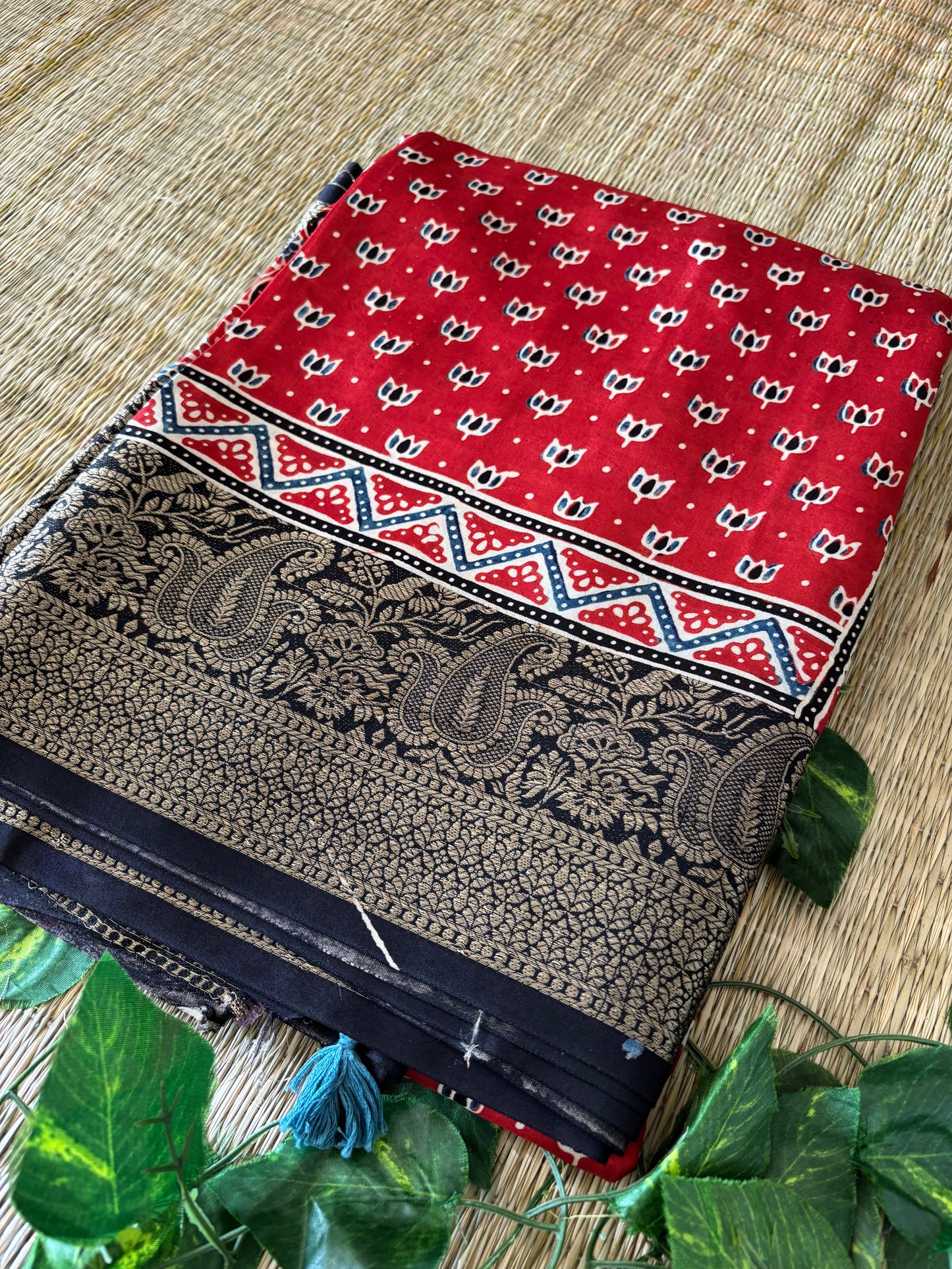Ajrakh Dola Silk Saree