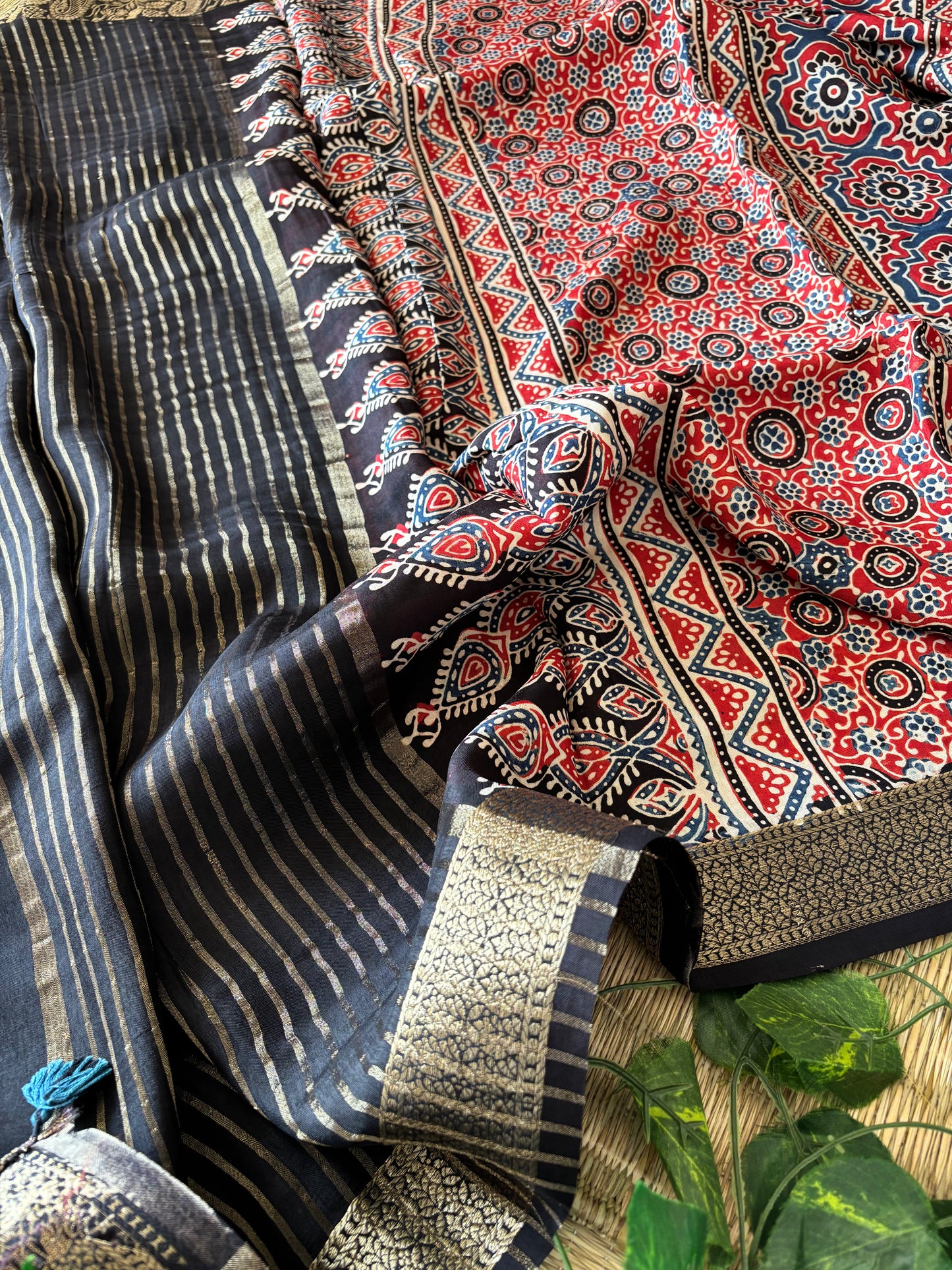 Ajrakh Dola Silk Saree