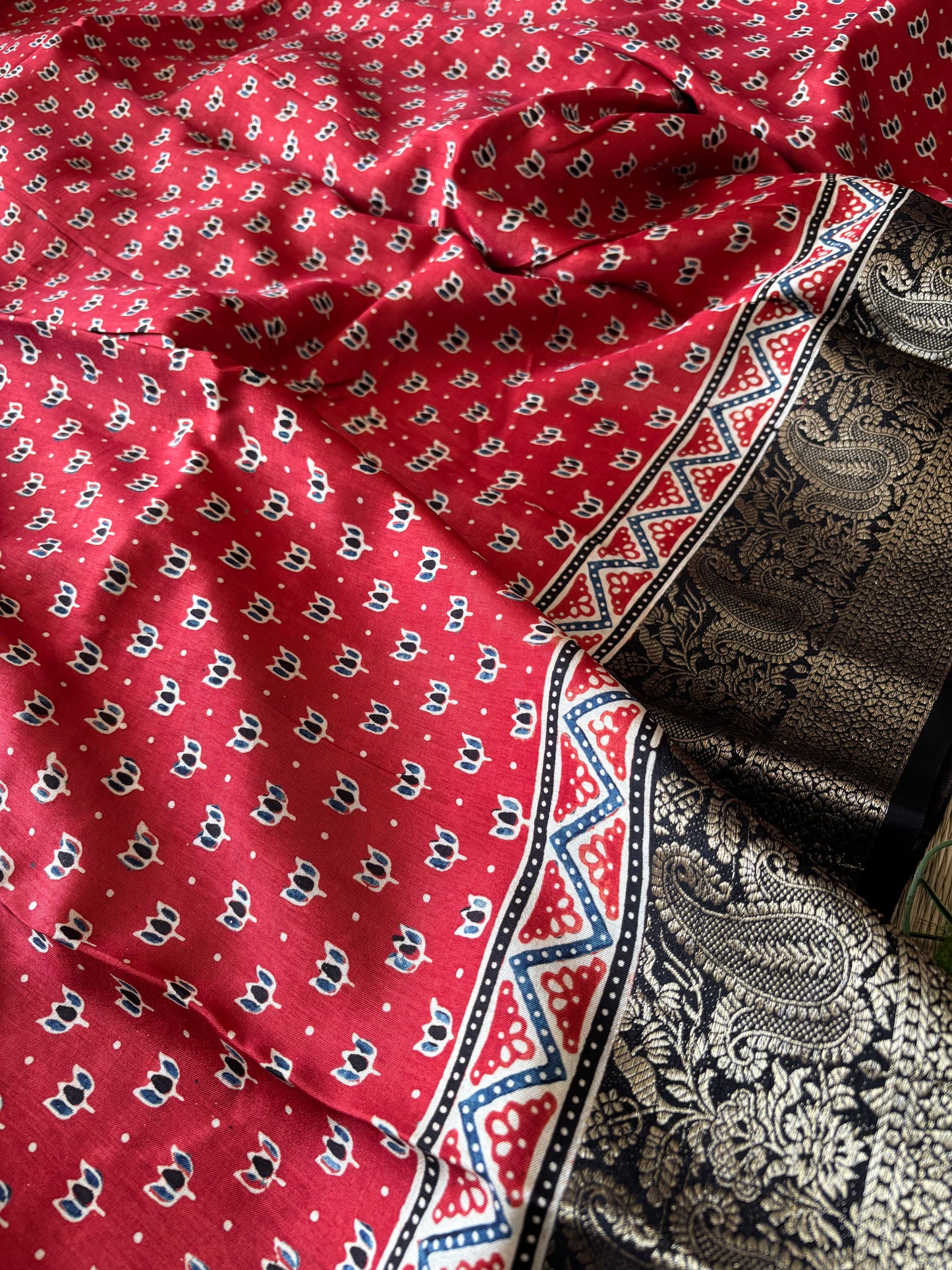 Ajrakh Dola Silk Saree