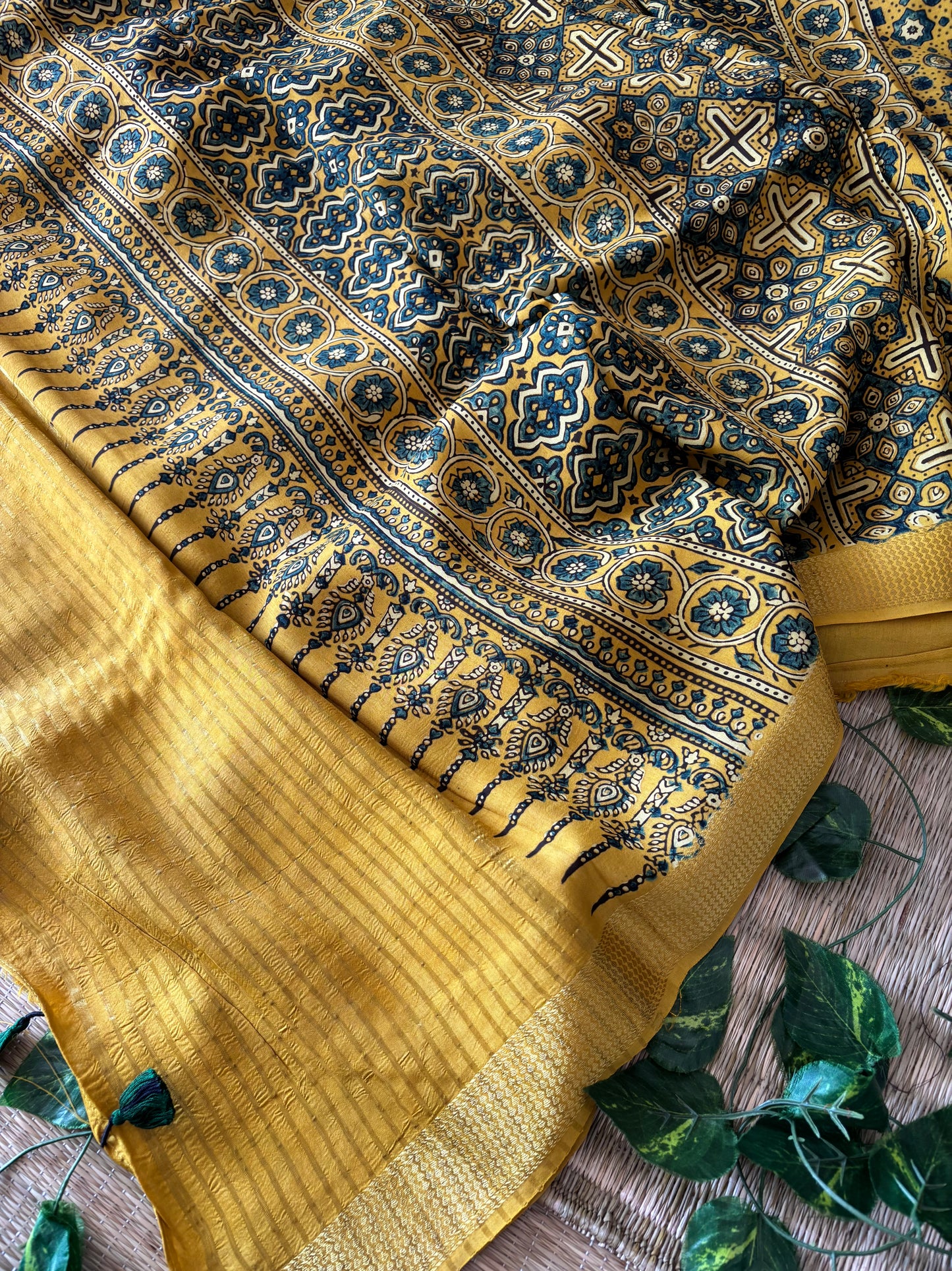 Ajrakh Dola Silk Sarees