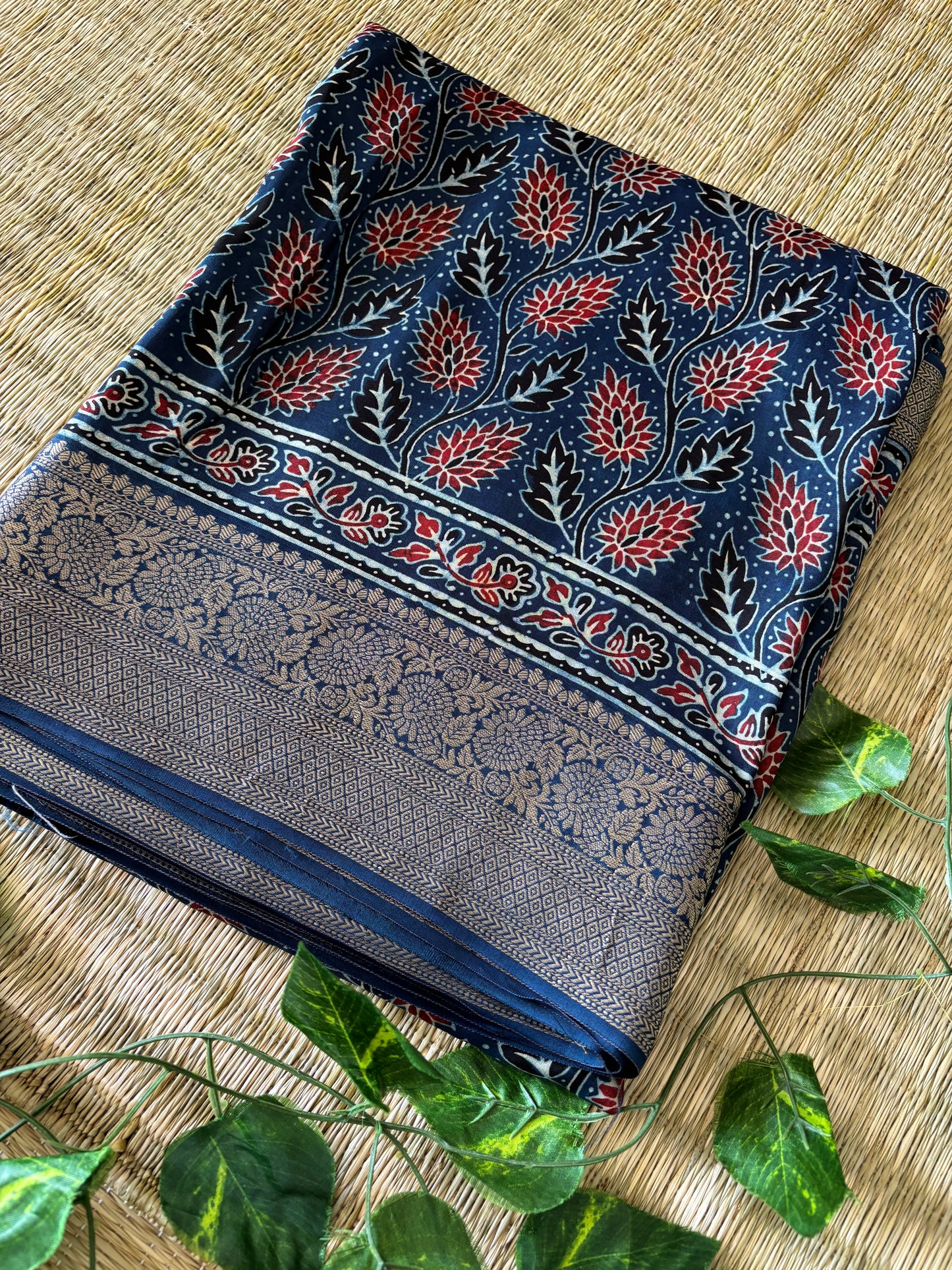 Ajrakh Dola Silk Saree
