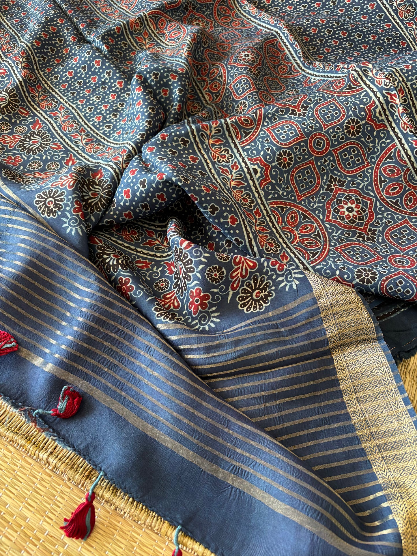 Ajrakh Dola Silk Saree