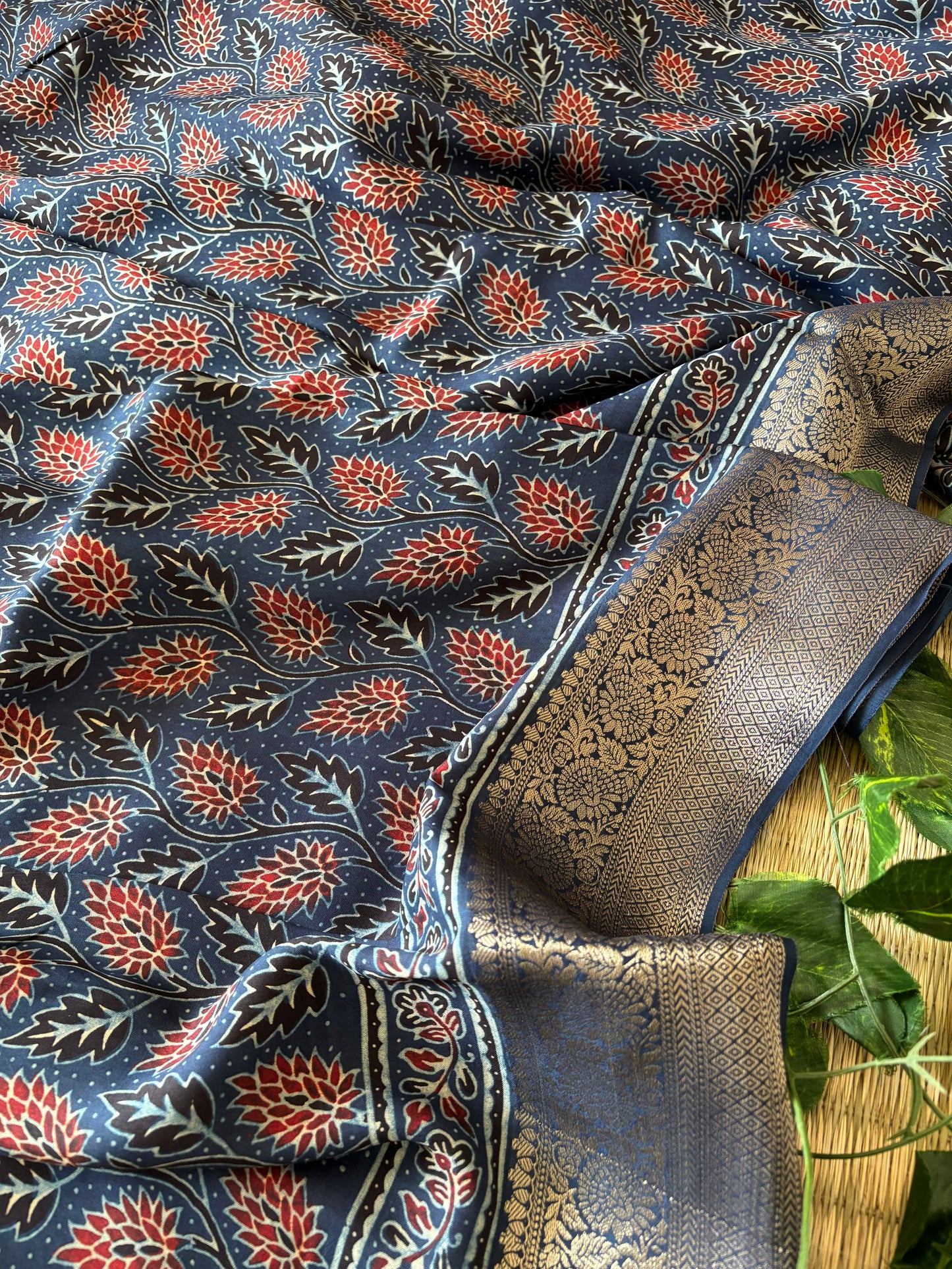 Ajrakh Dola Silk Saree