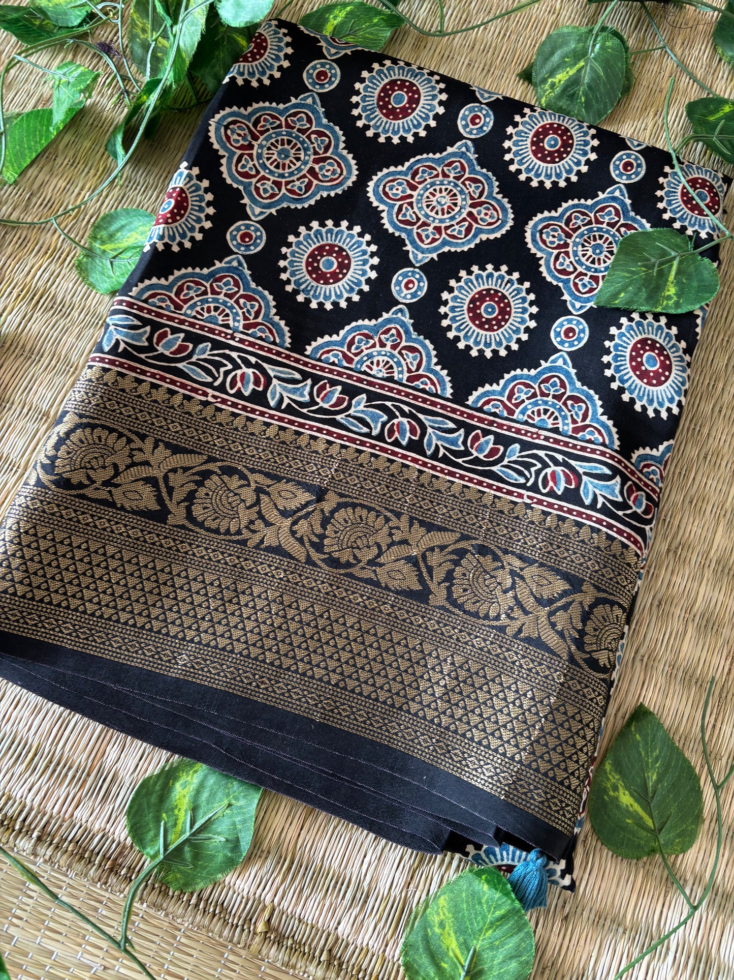 Ajrakh Dola Silk Saree