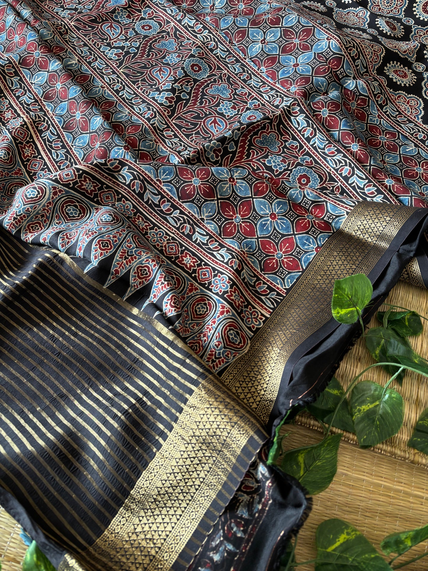 Ajrakh Dola Silk Saree