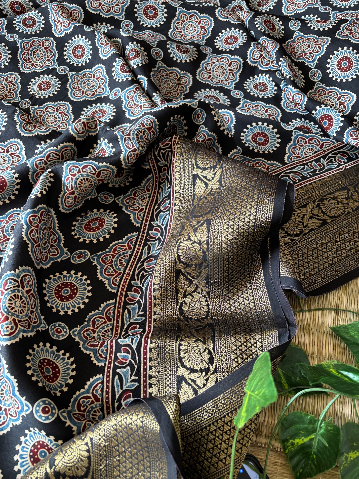 Ajrakh Dola Silk Saree