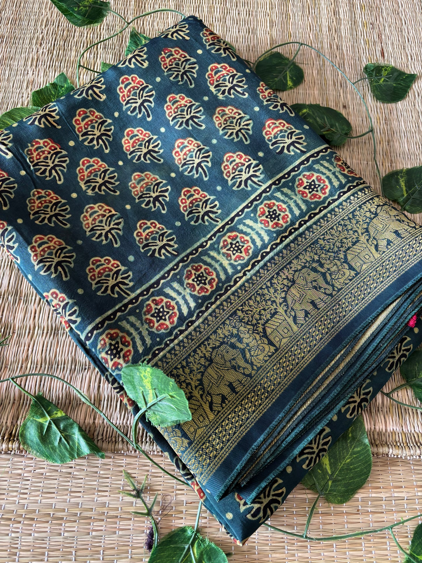 Ajrakh Dola Silk Saree
