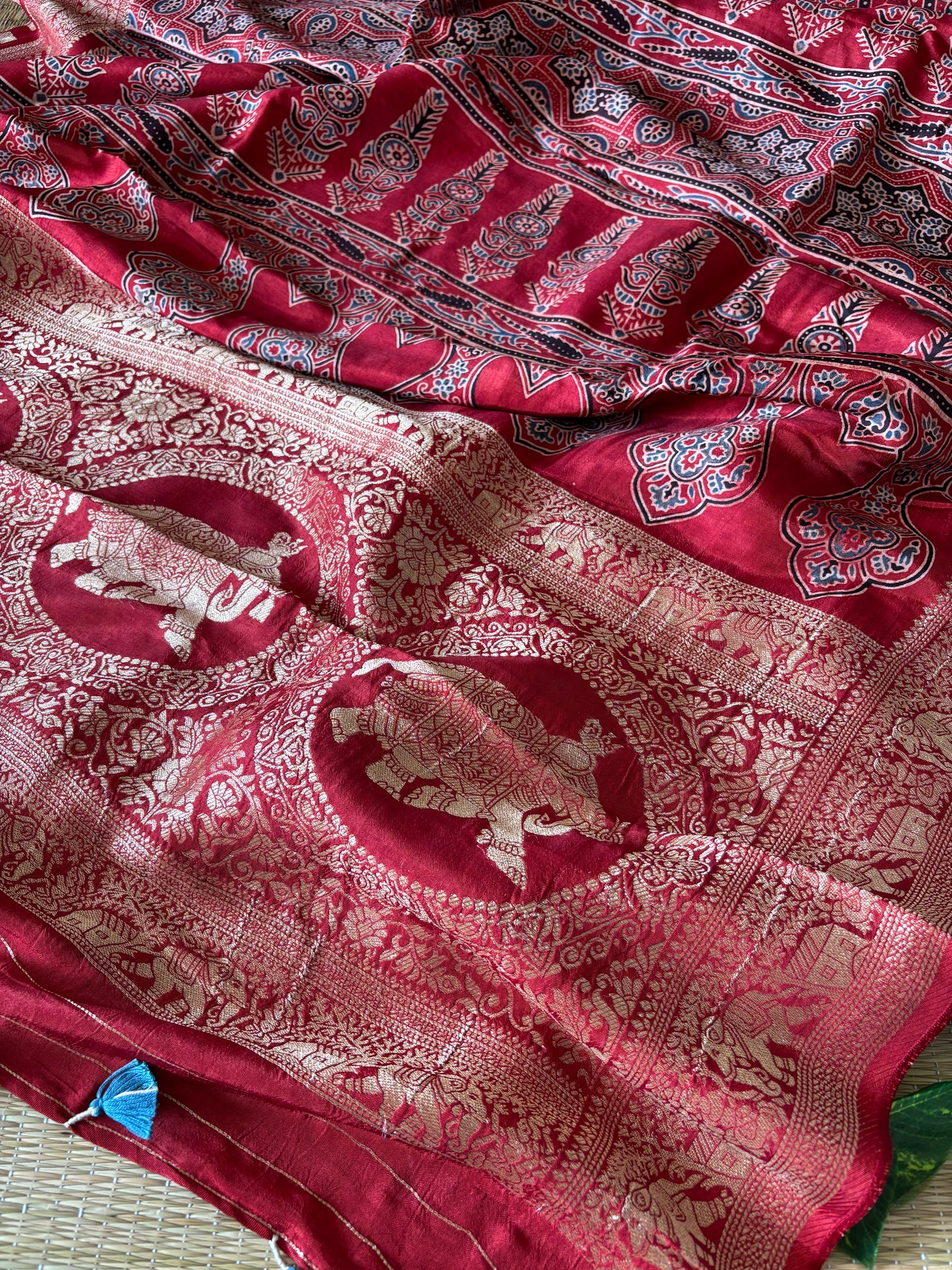 Ajrakh Dola Silk Saree
