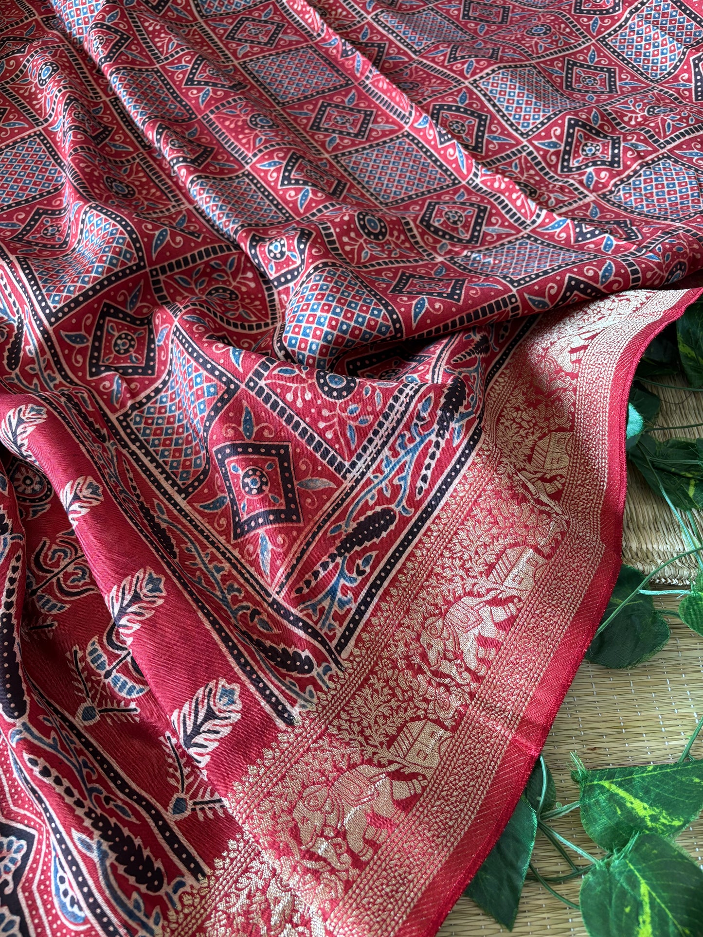 Ajrakh Dola Silk Saree