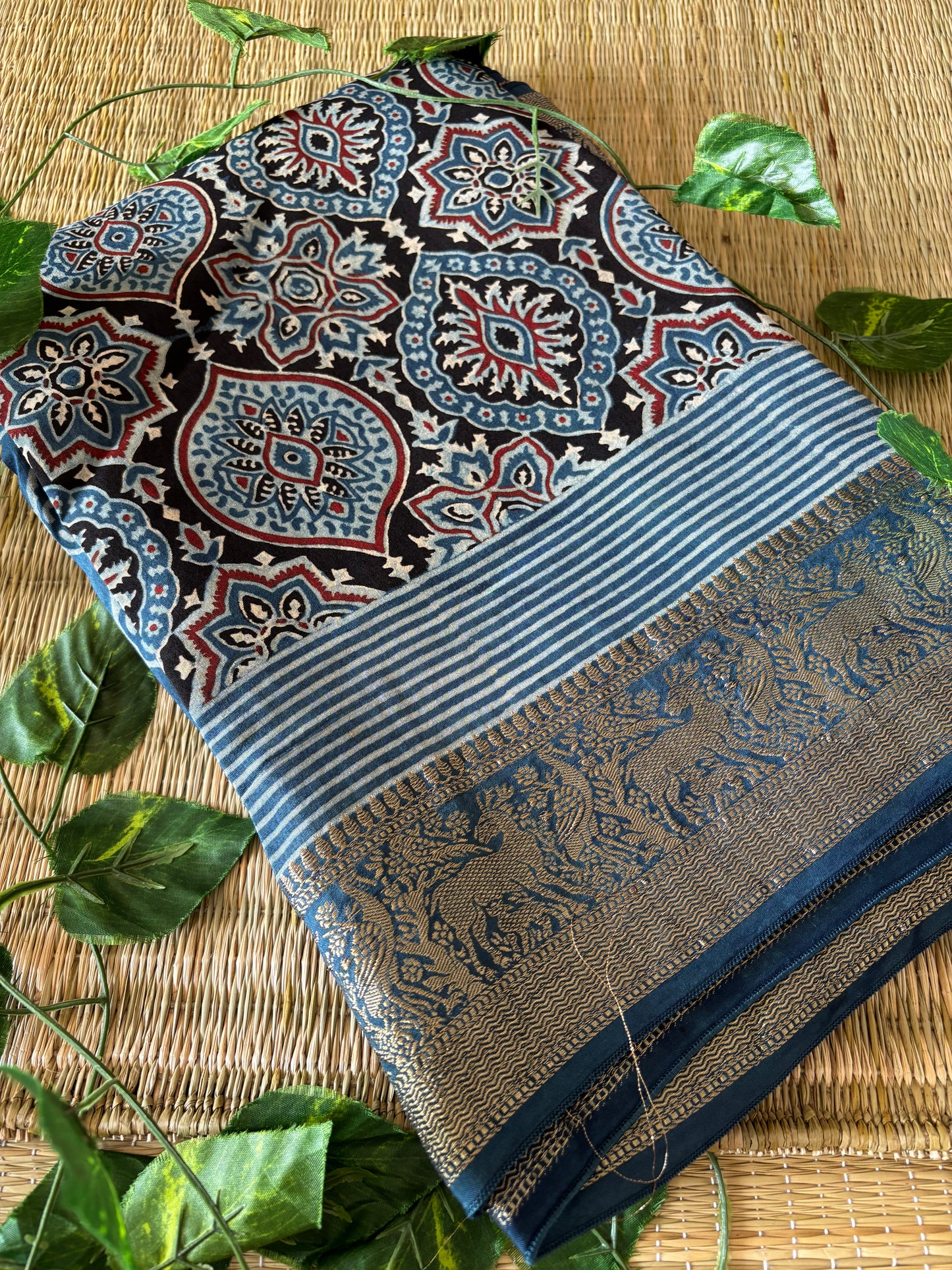 Ajrakh Dola Silk Saree