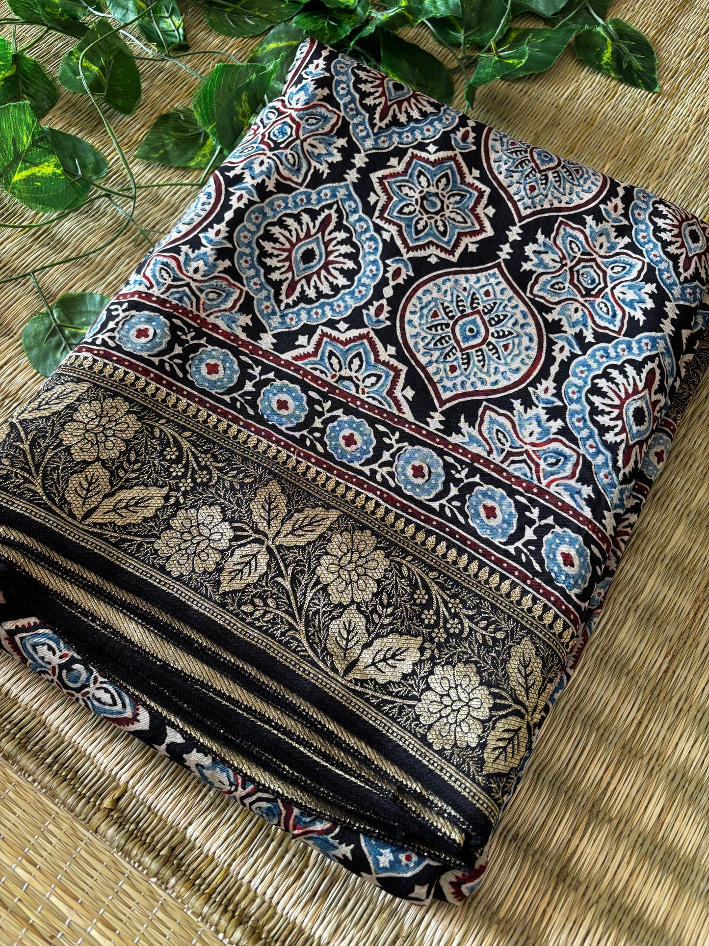 Ajrakh Dola Silk Saree