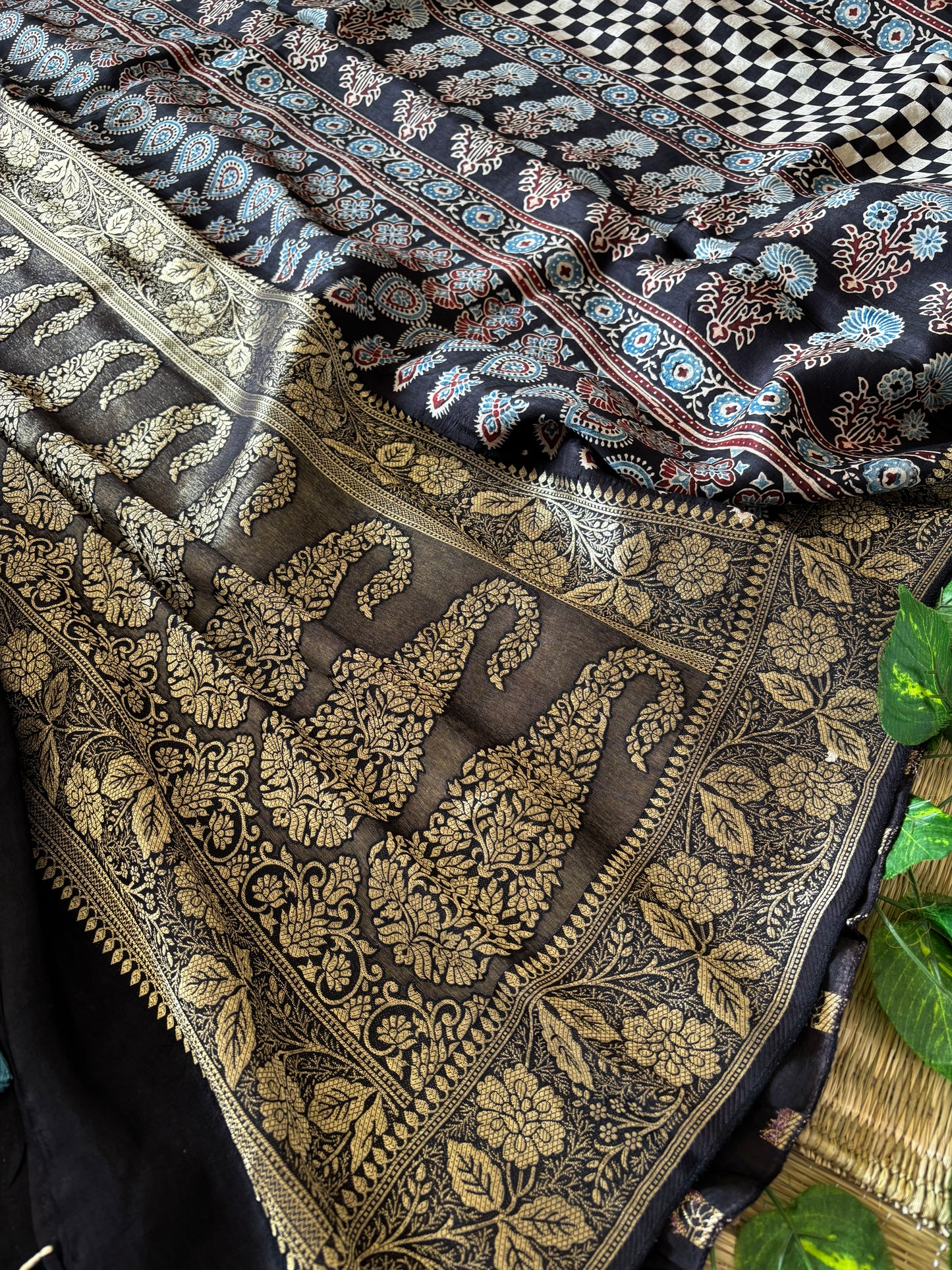 Ajrakh Dola Silk Saree