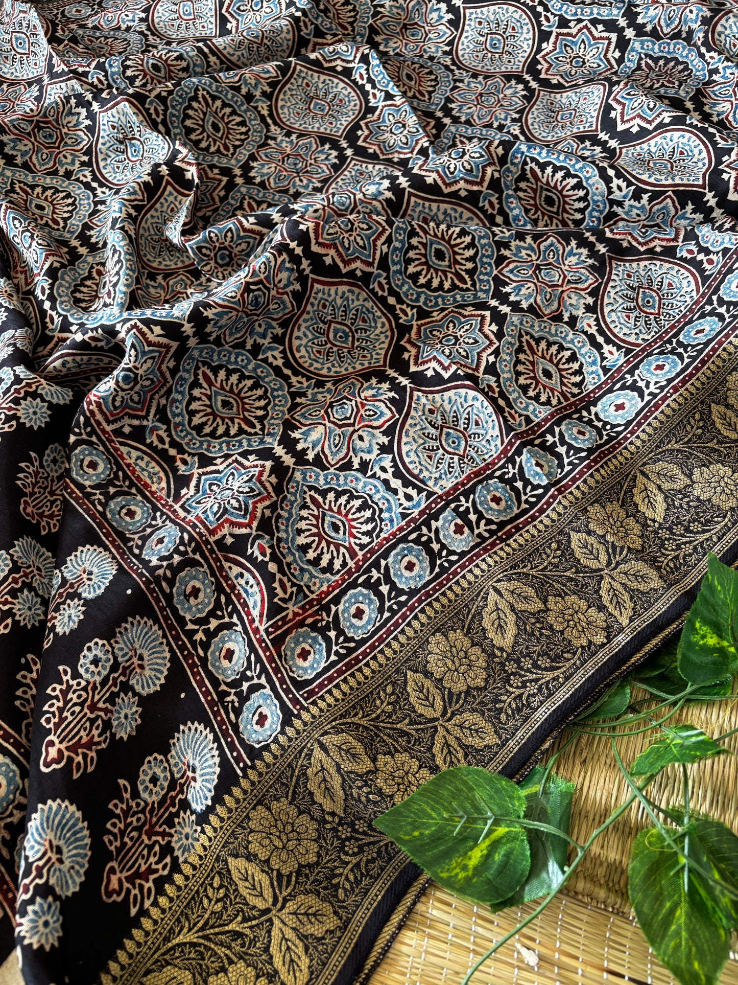 Ajrakh Dola Silk Saree