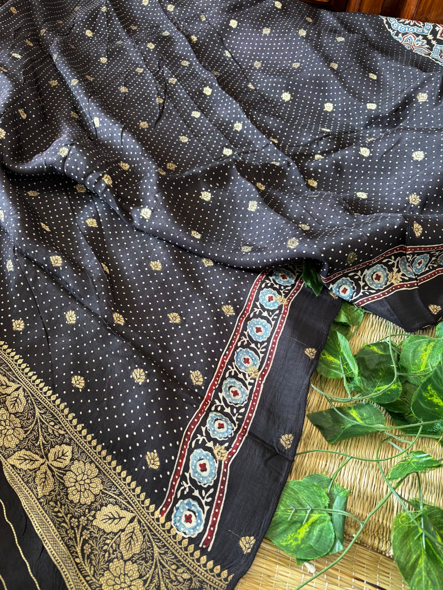 Ajrakh Dola Silk Saree