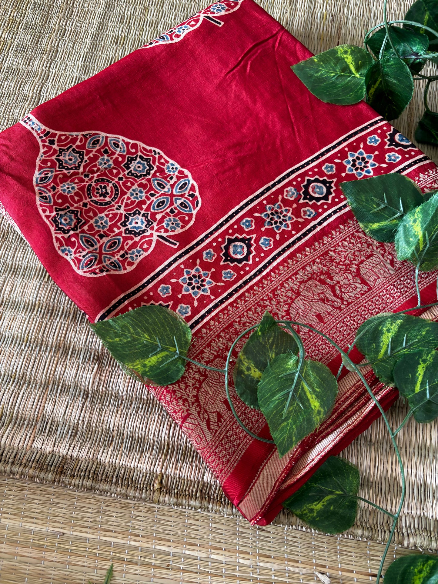 Ajrakh Dola Silk Saree