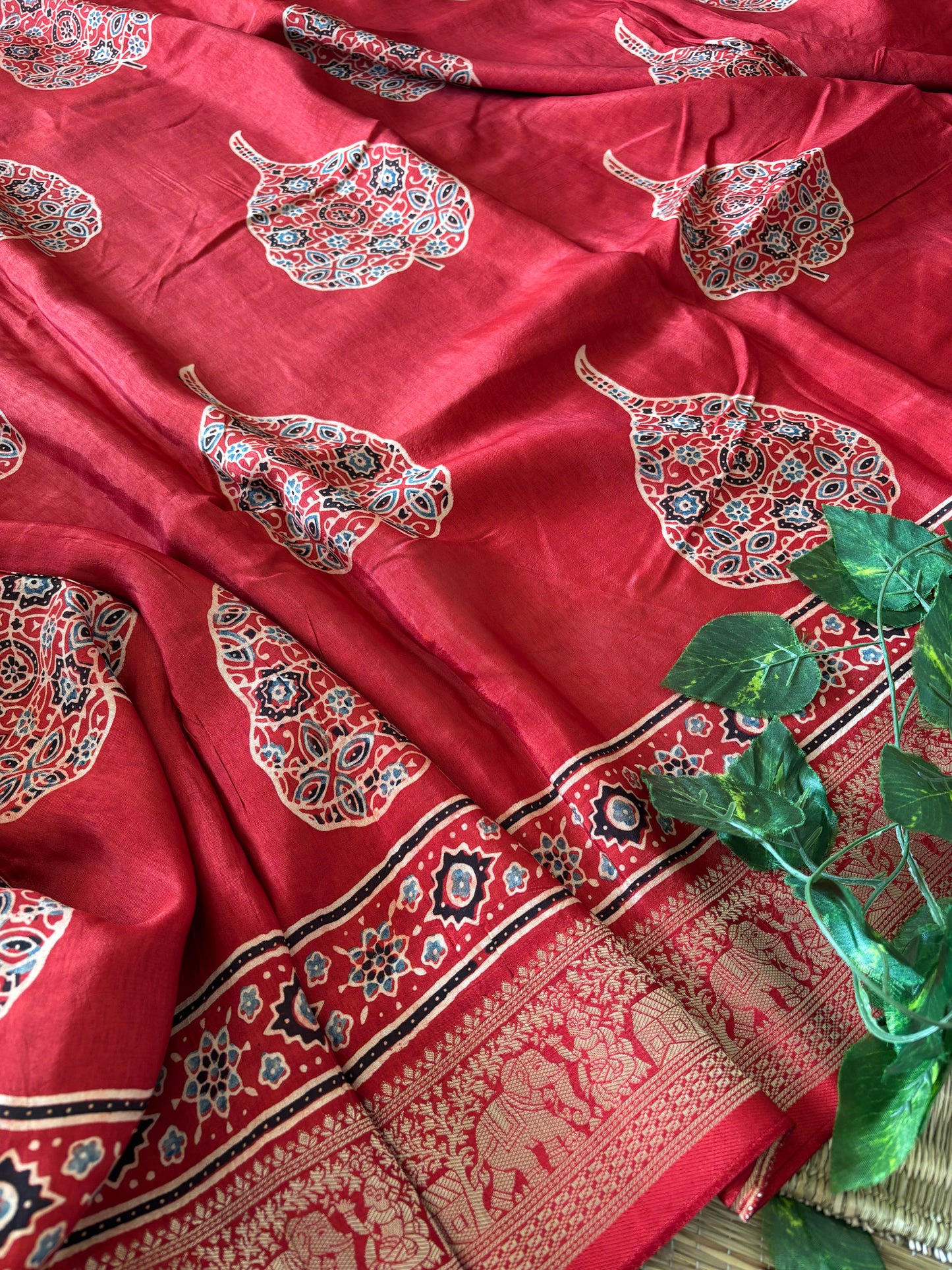 Ajrakh Dola Silk Saree