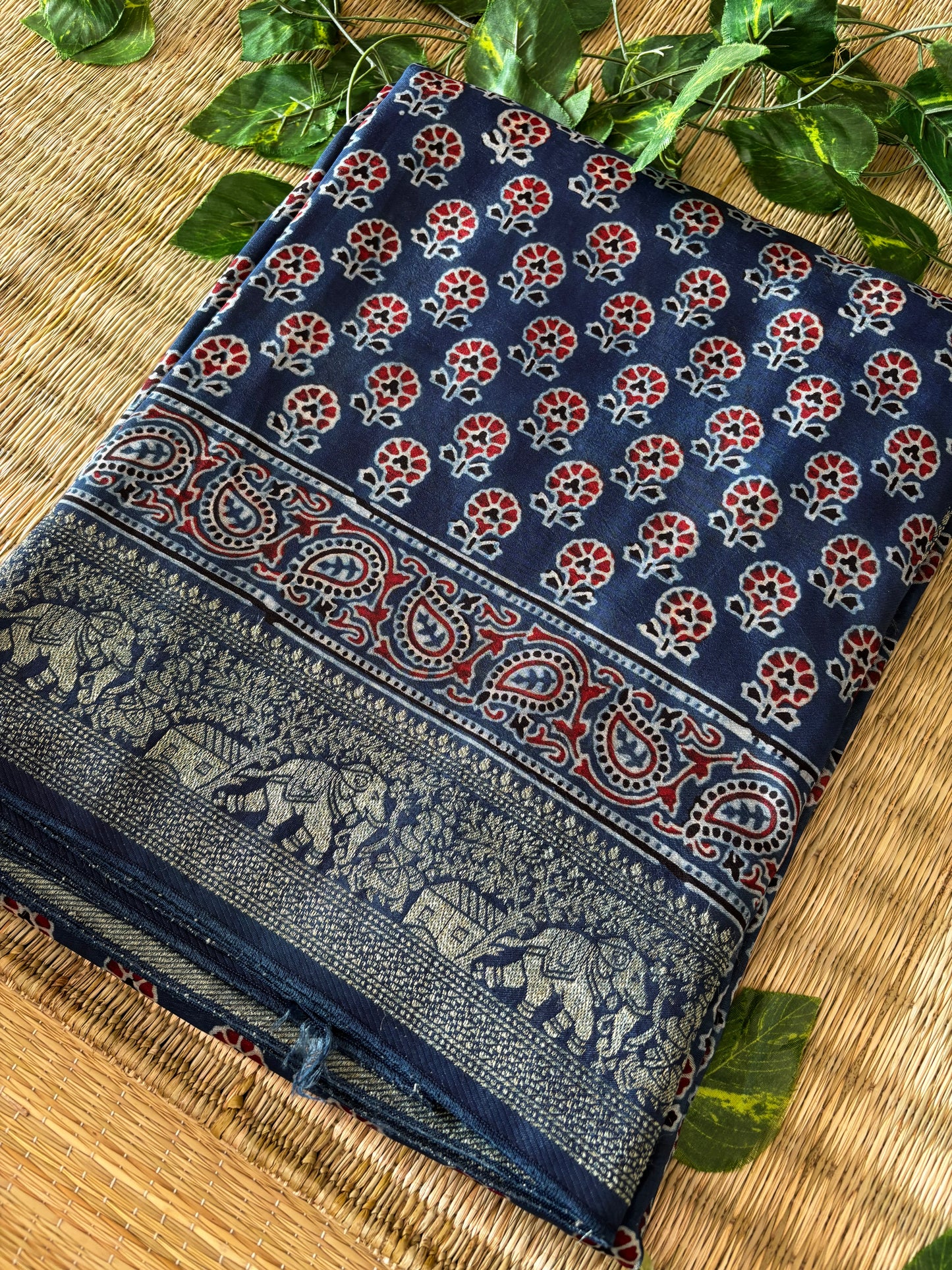 Ajrakh Dola Silk Saree