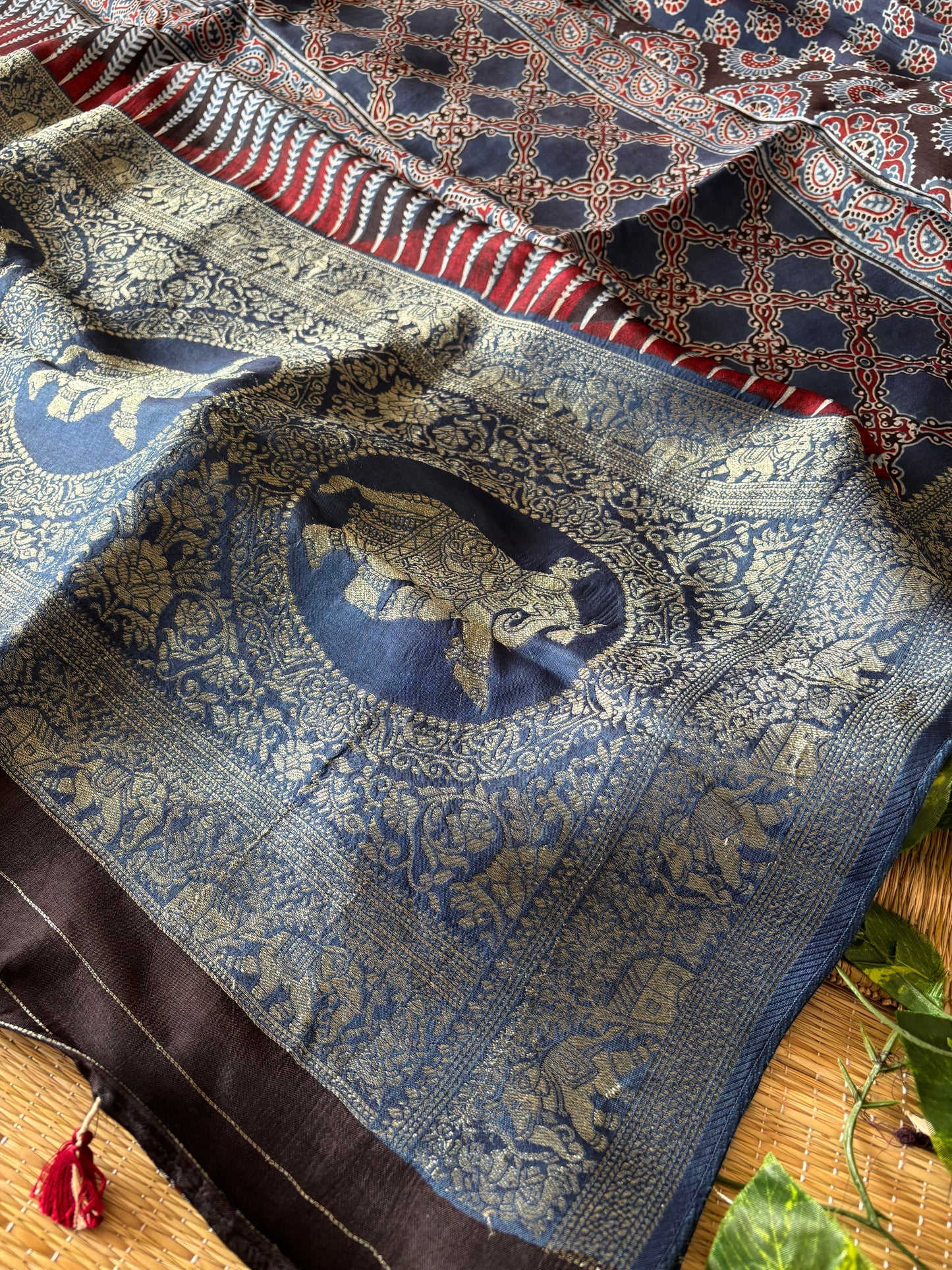 Ajrakh Dola Silk Saree