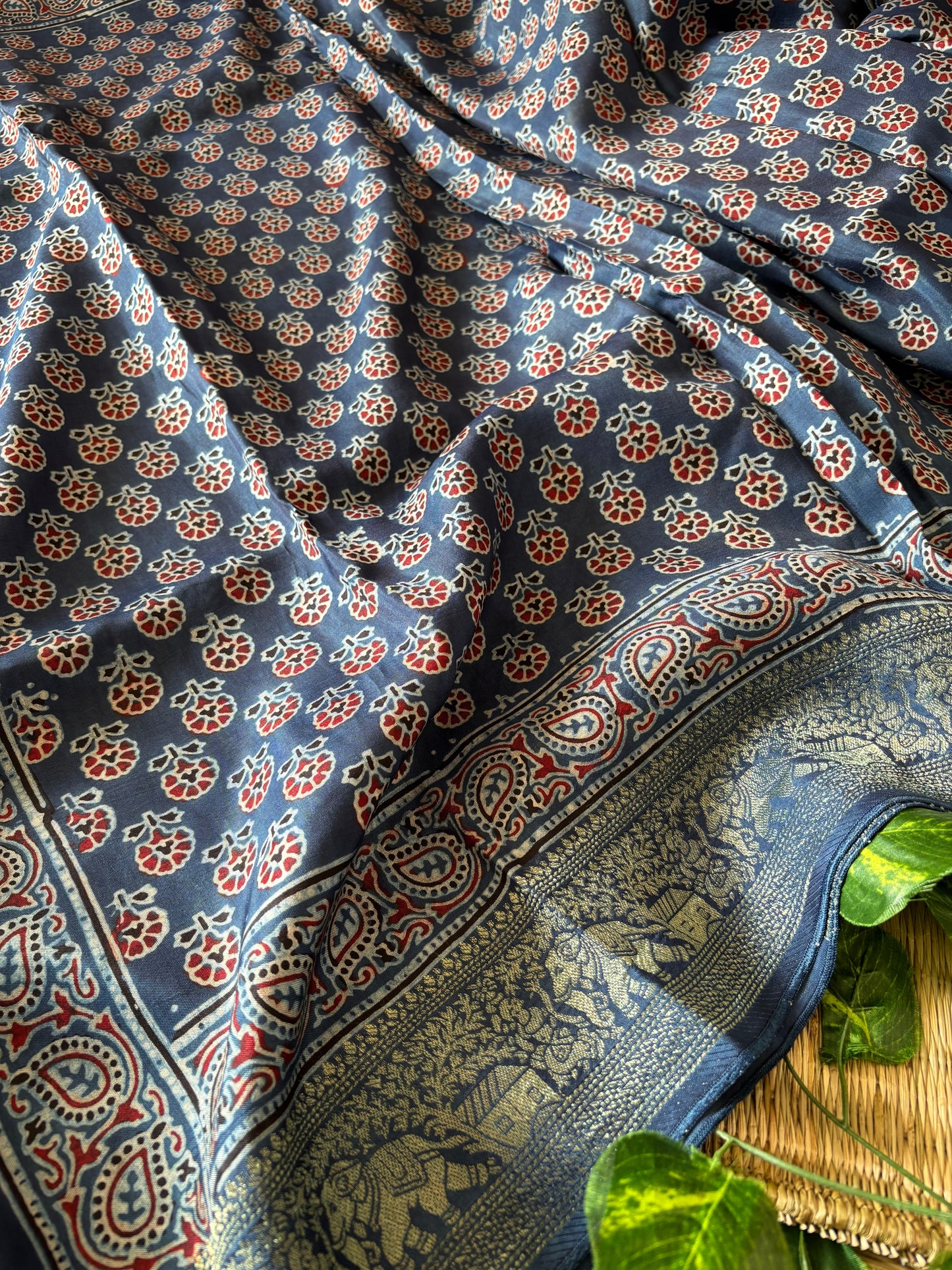 Ajrakh Dola Silk Saree