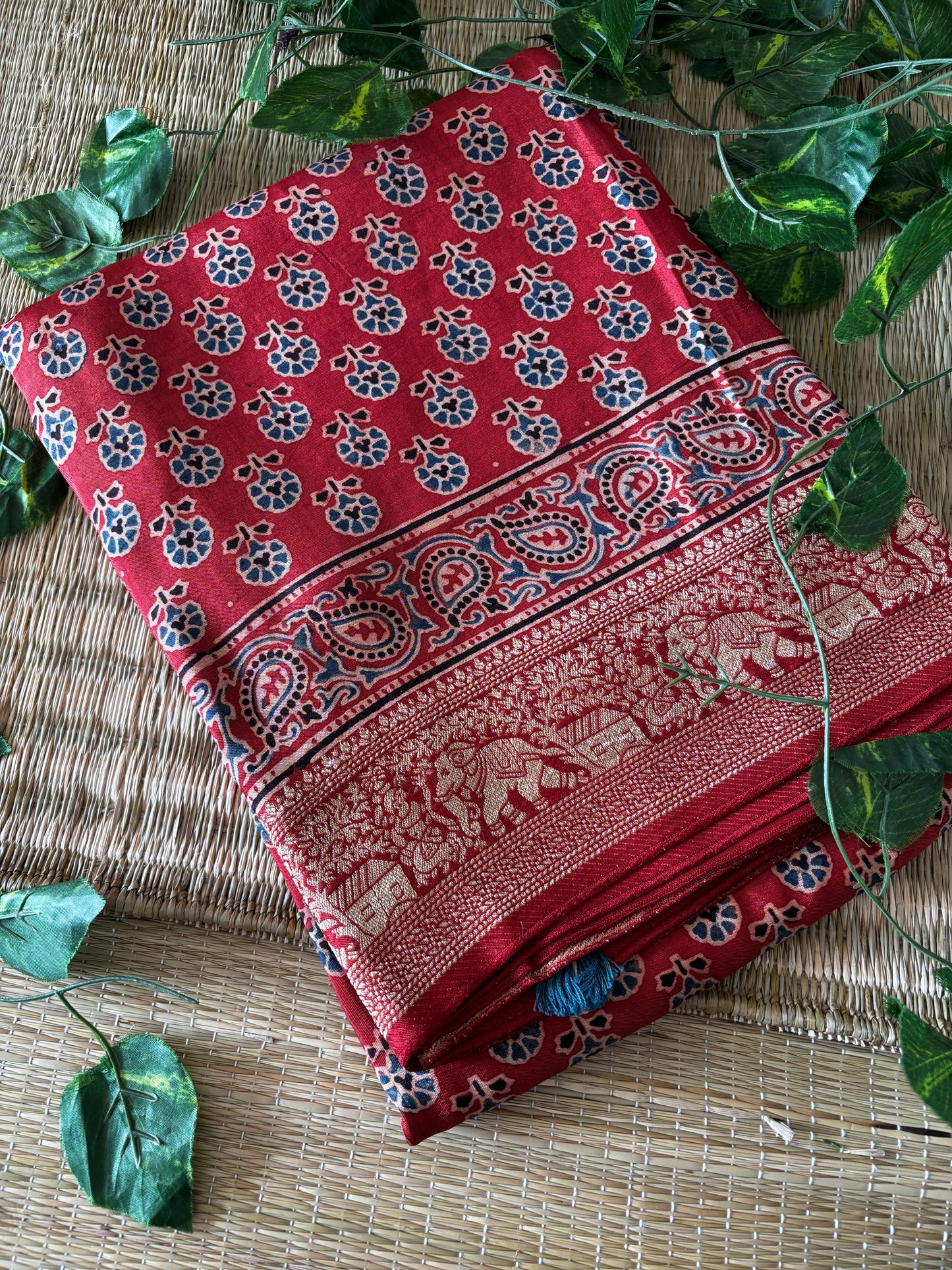 Ajrakh Dola Silk Saree