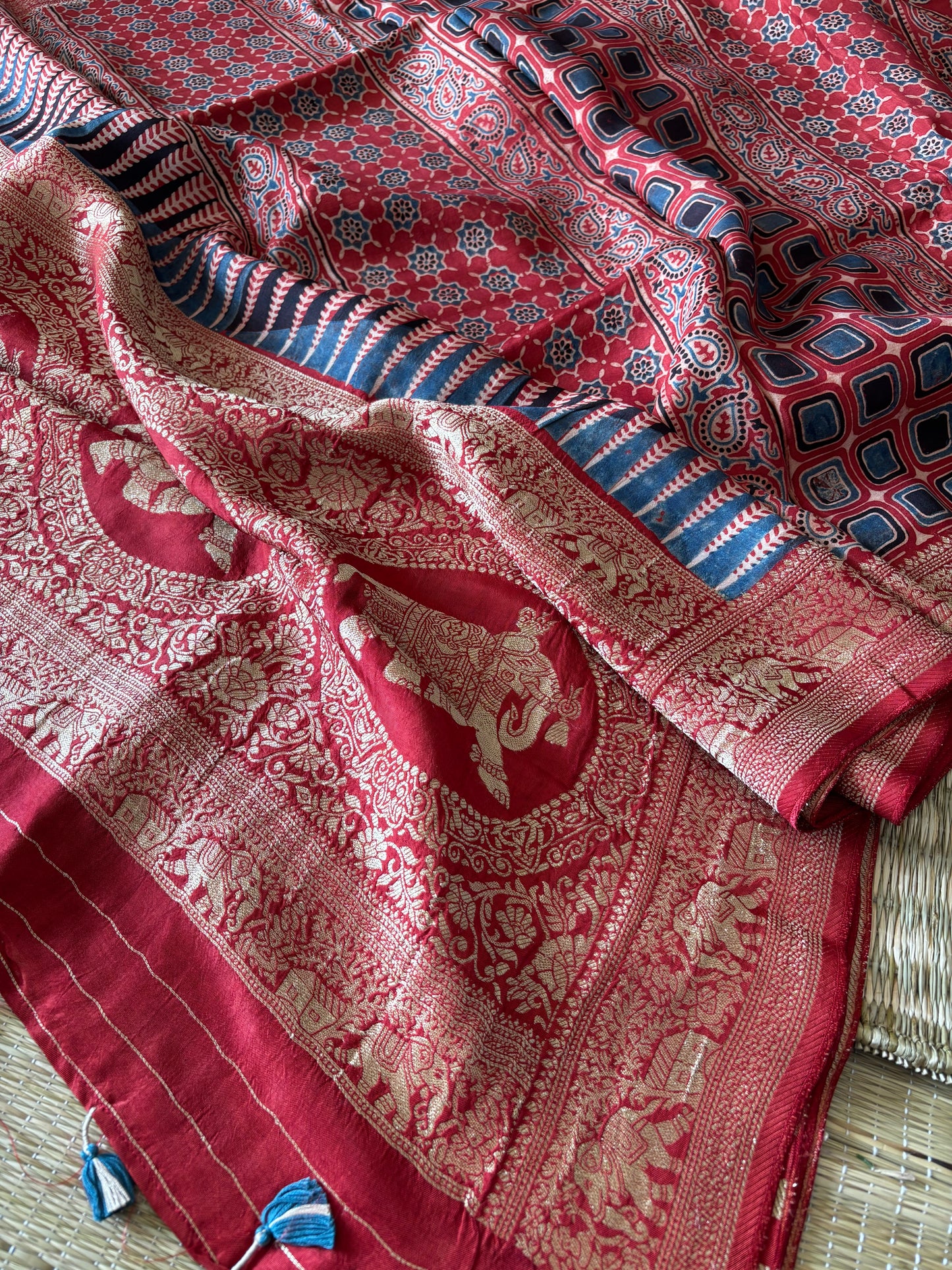 Ajrakh Dola Silk Saree