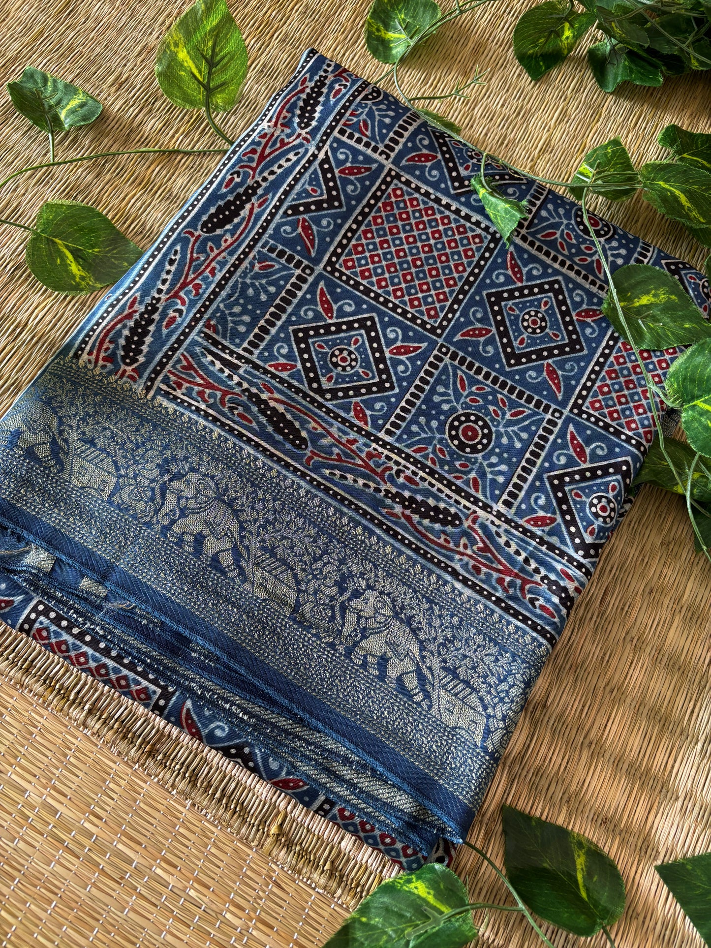 Ajrakh Dola Silk Saree