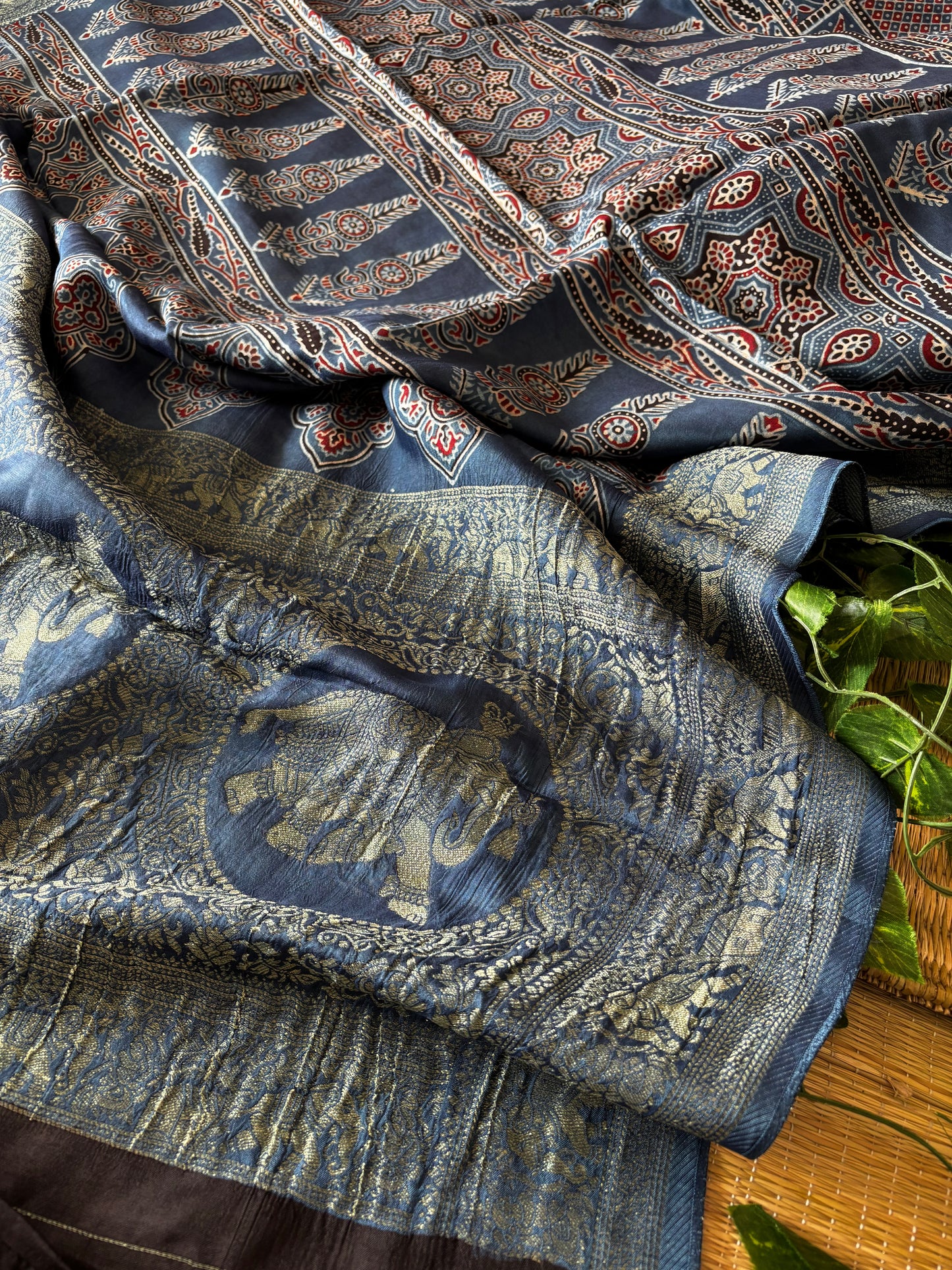 Ajrakh Dola Silk Saree