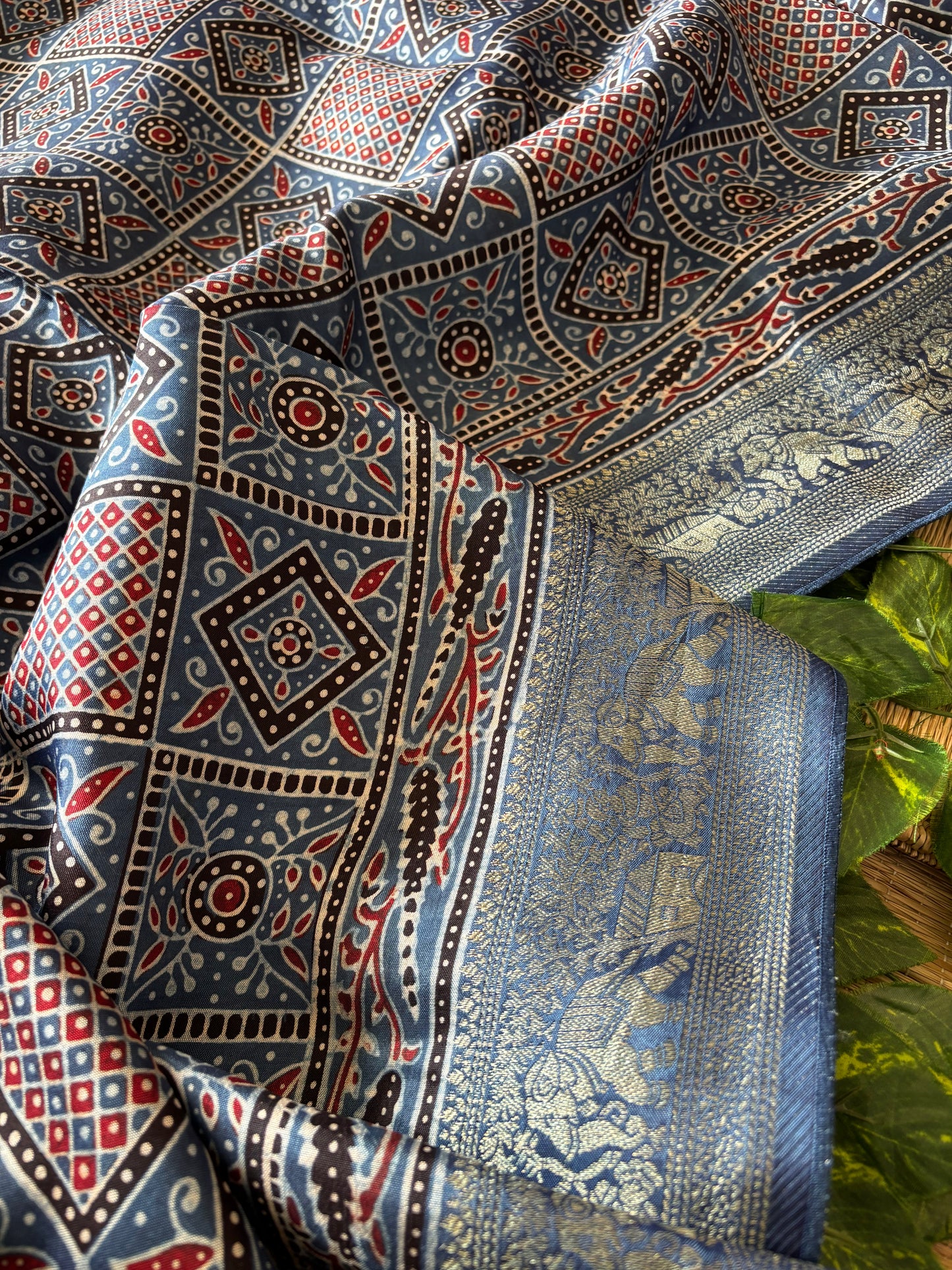 Ajrakh Dola Silk Saree