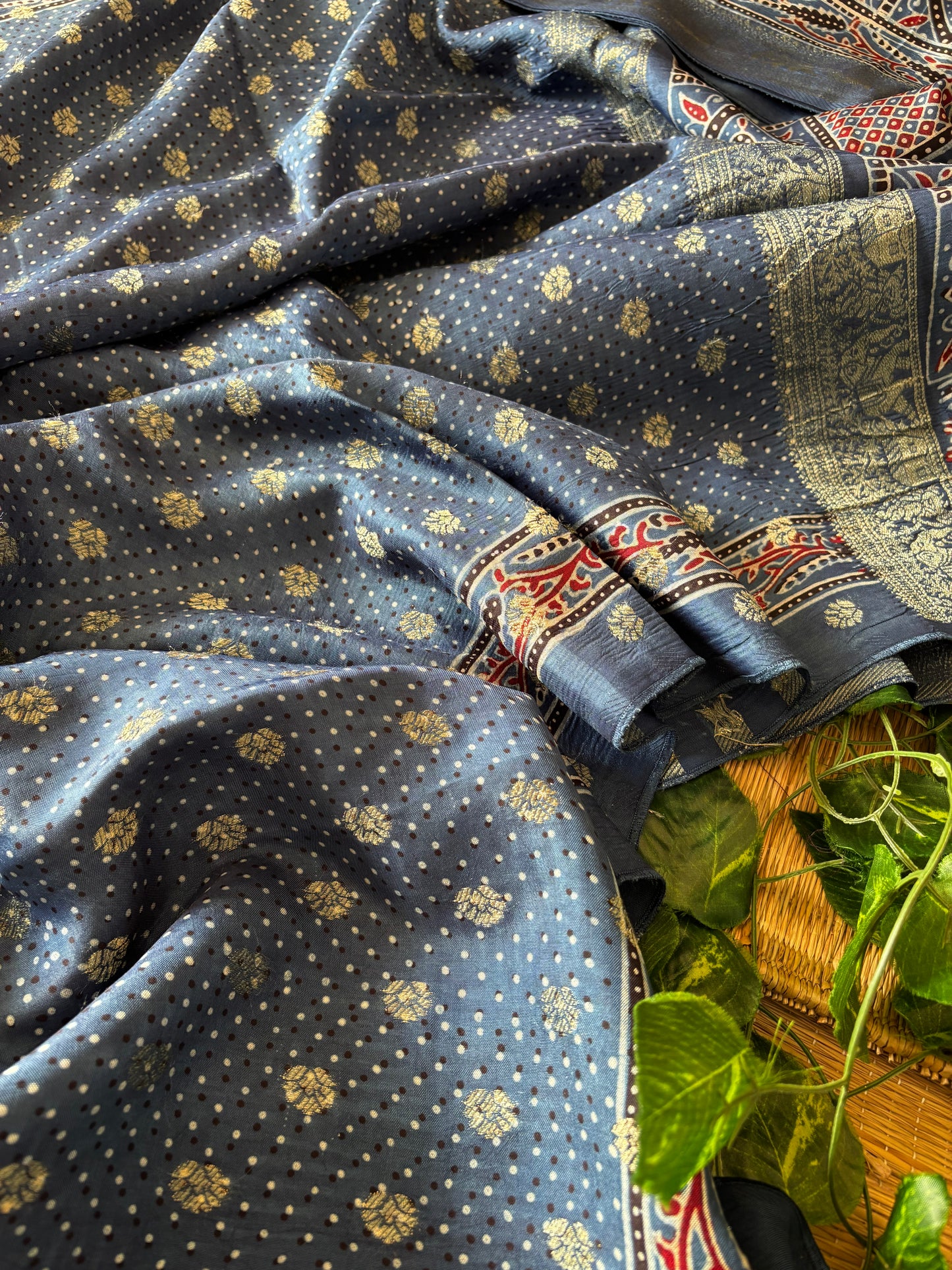 Ajrakh Dola Silk Saree