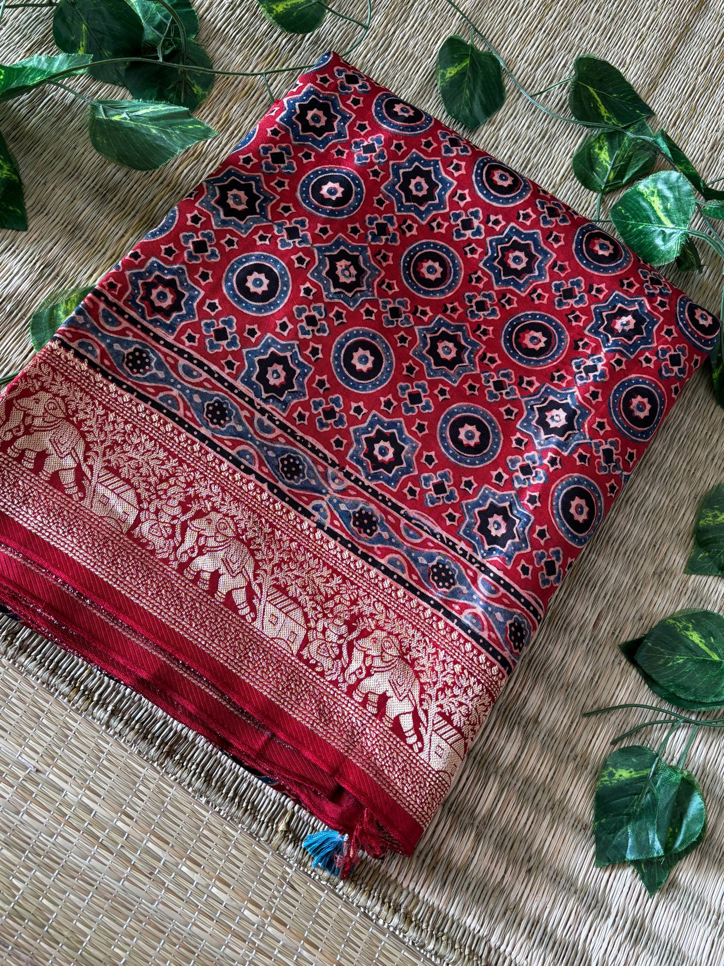 Ajrakh Dola Silk Saree