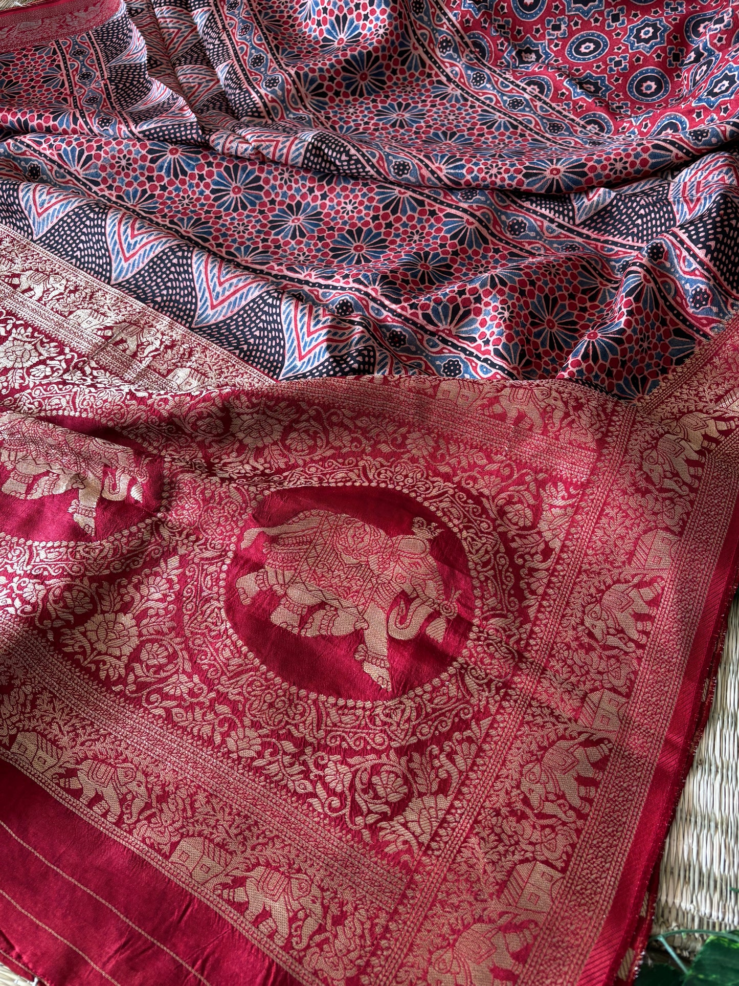 Ajrakh Dola Silk Saree