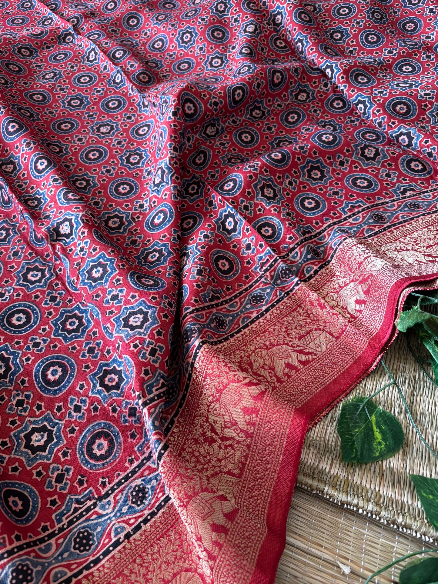 Ajrakh Dola Silk Saree