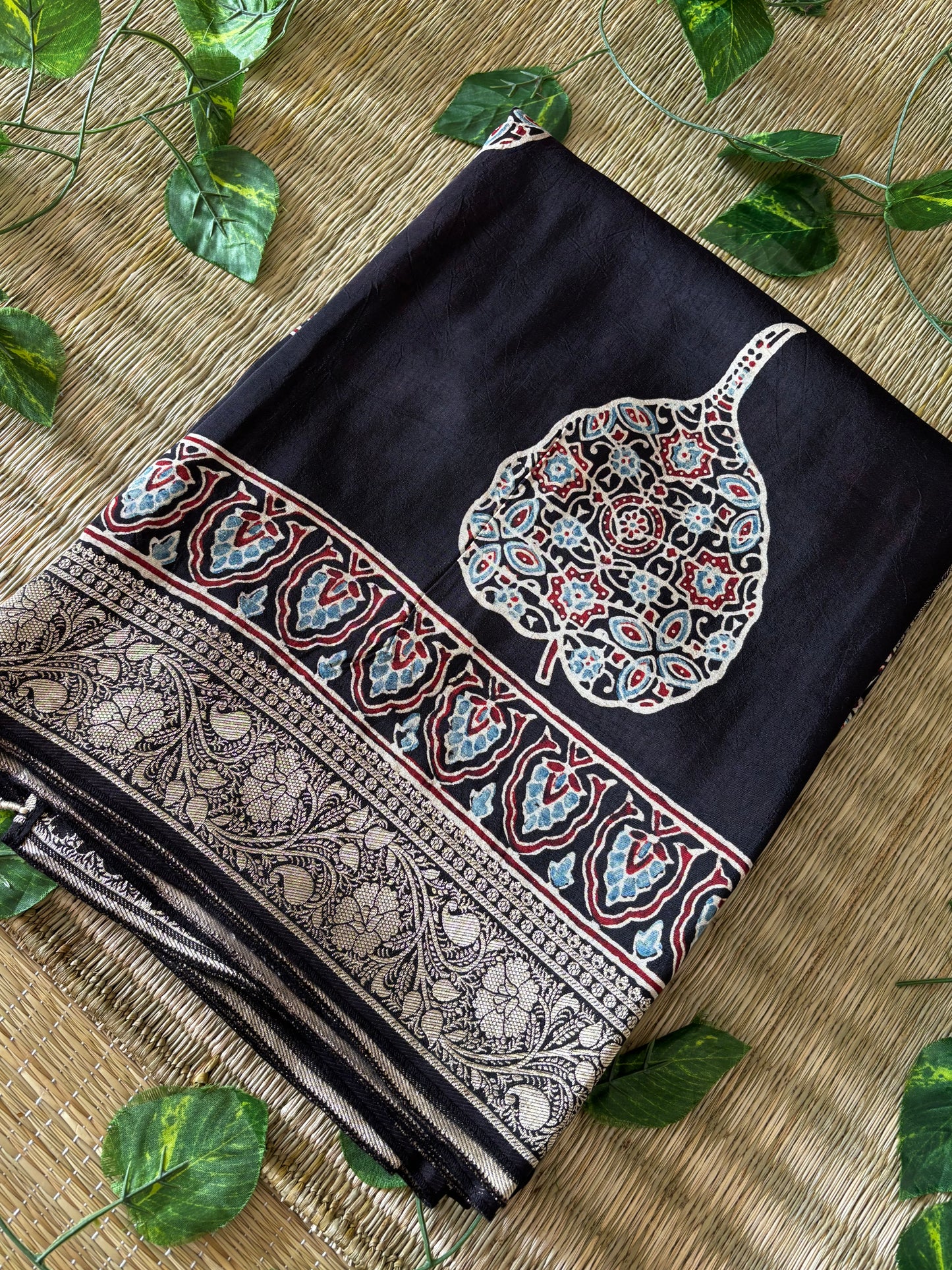 Ajrakh Dola Silk Saree