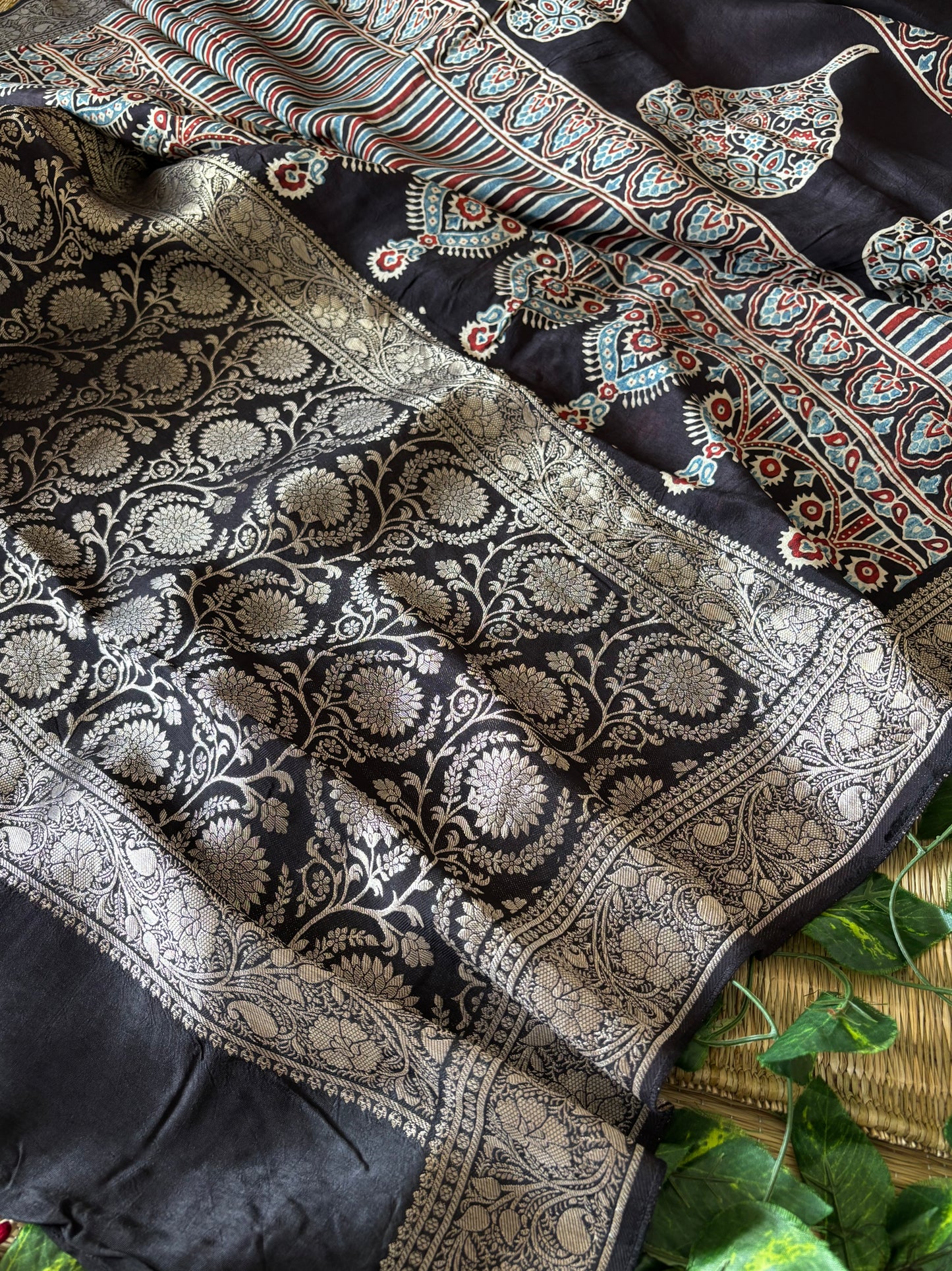 Ajrakh Dola Silk Saree