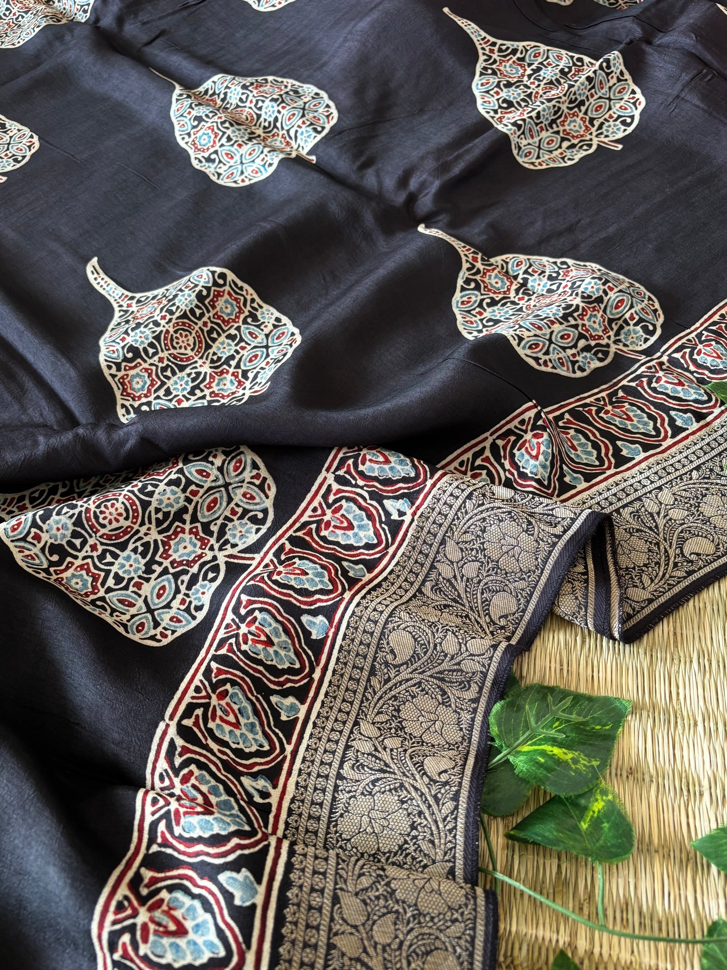 Ajrakh Dola Silk Saree