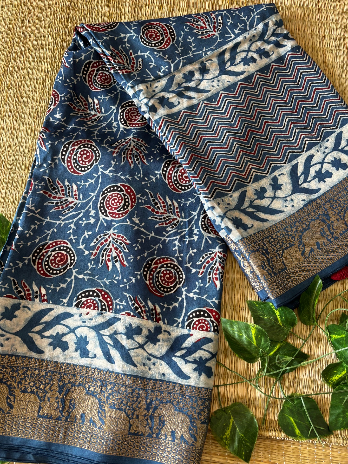 Ajrakh Dola Silk Saree