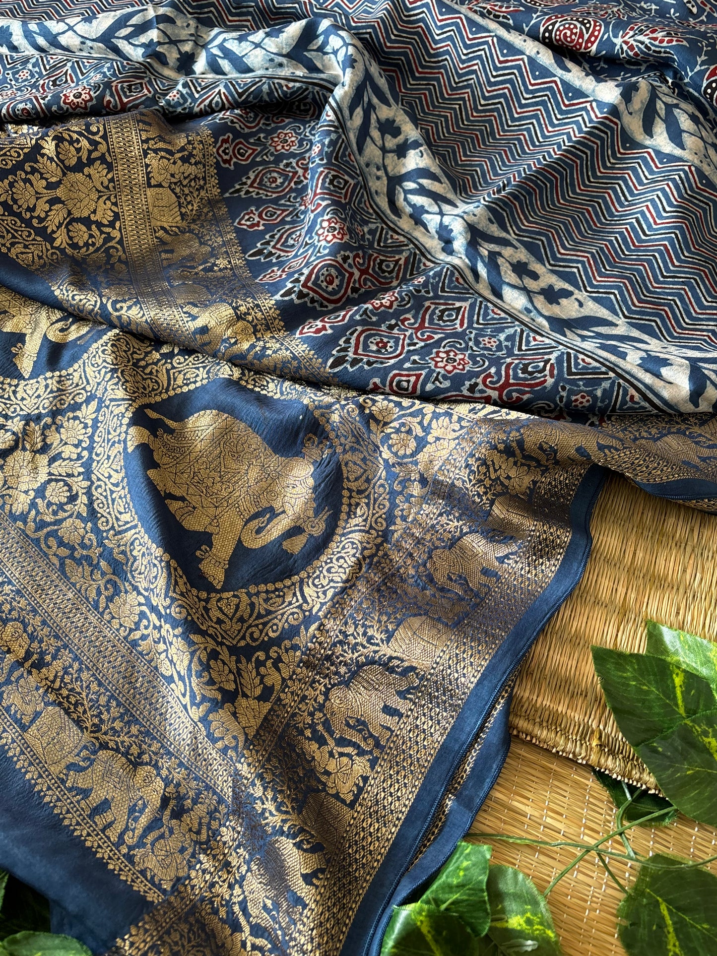 Ajrakh Dola Silk Saree