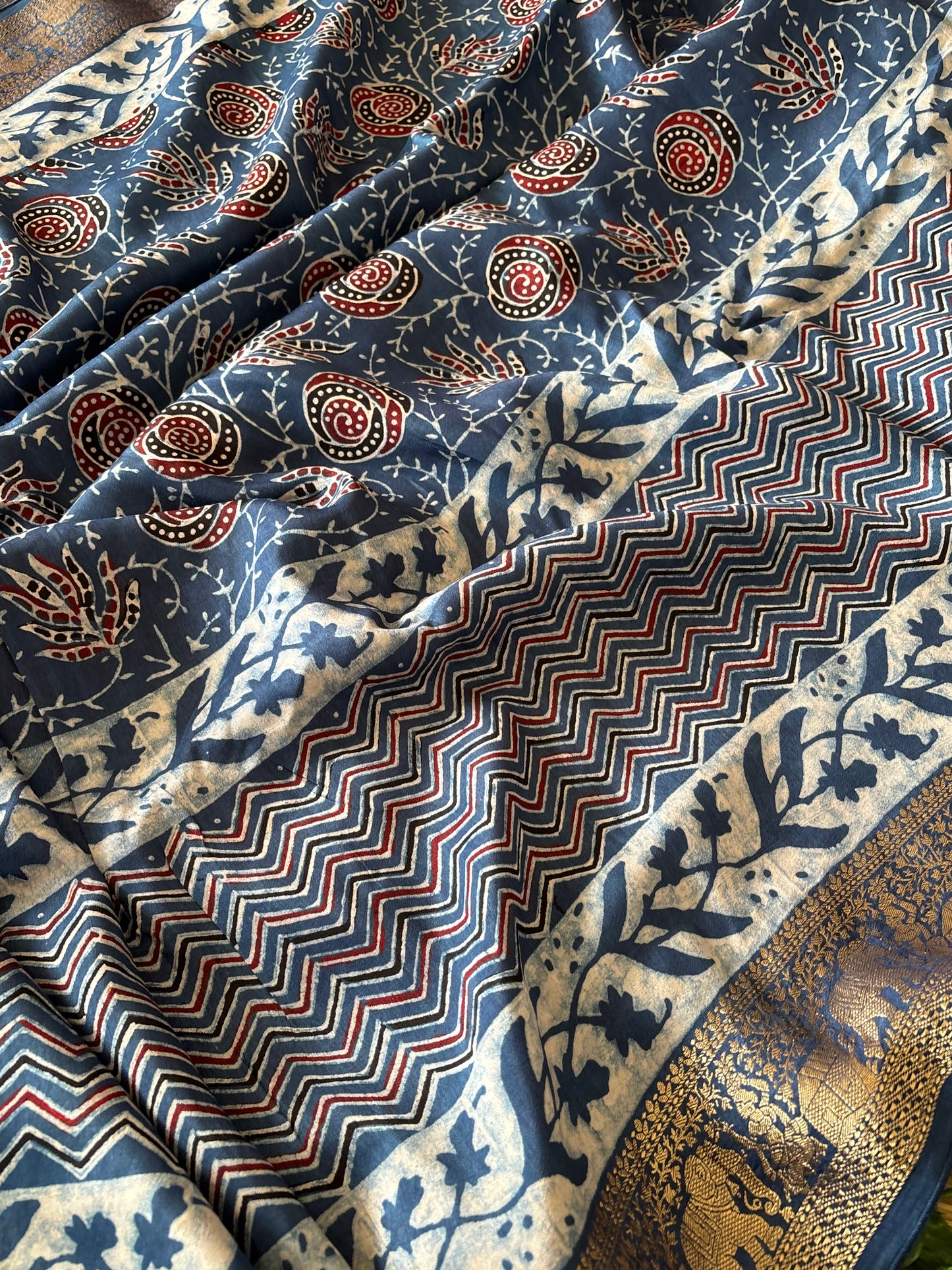 Ajrakh Dola Silk Saree
