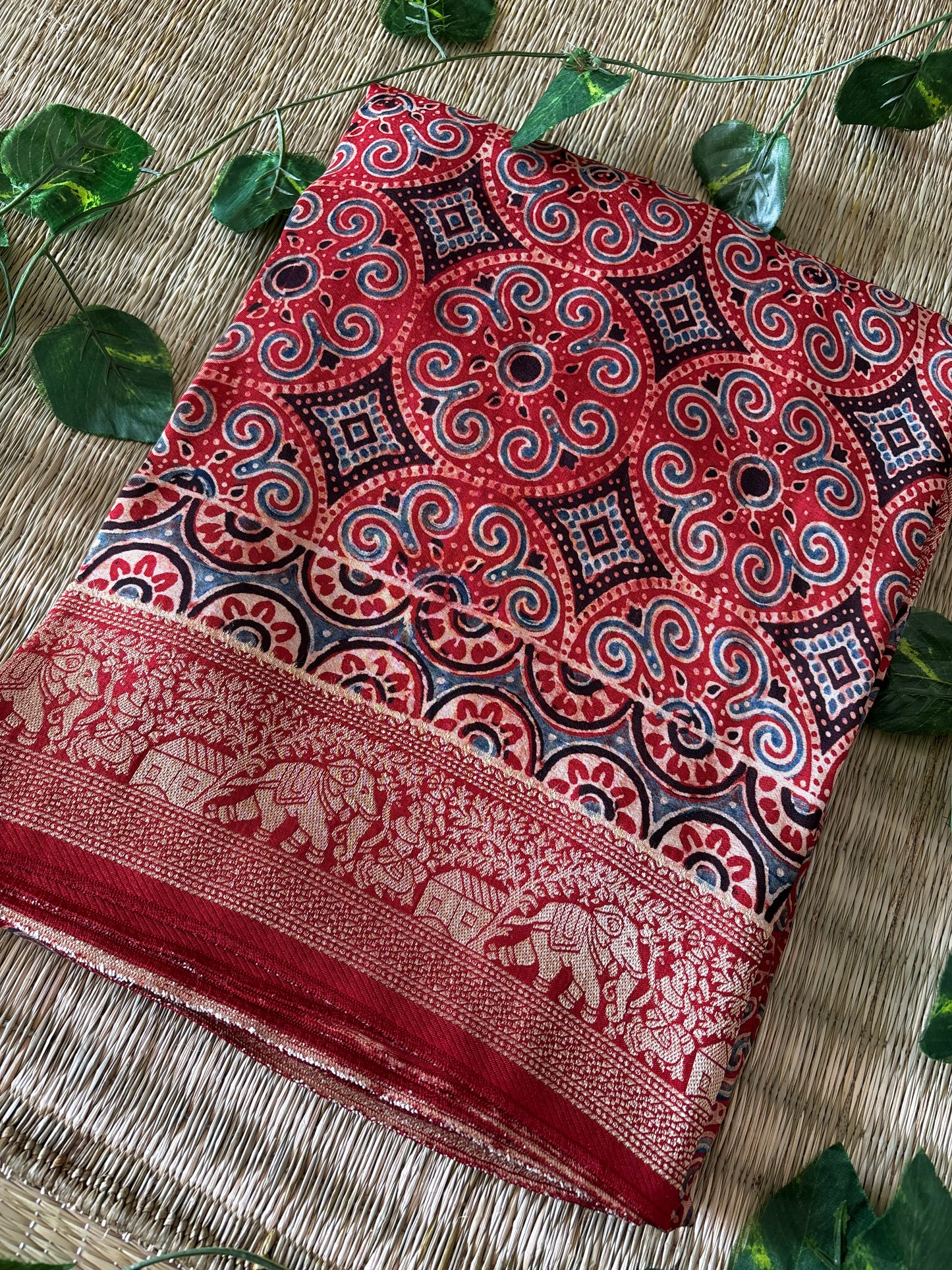 Ajrakh Dola Silk Saree