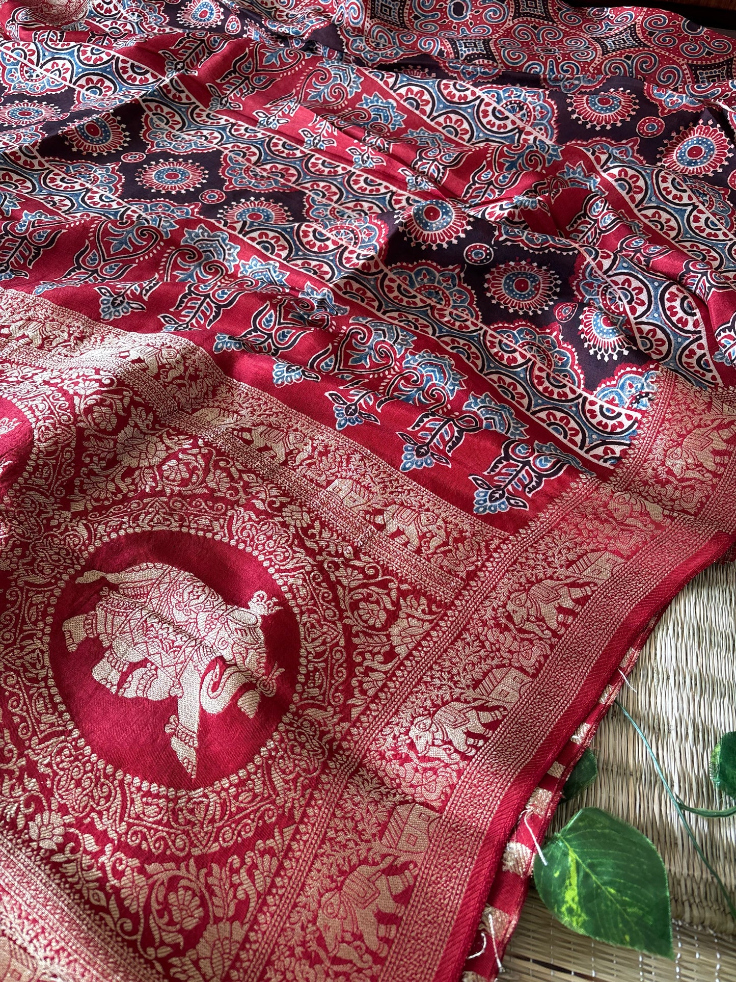Ajrakh Dola Silk Saree