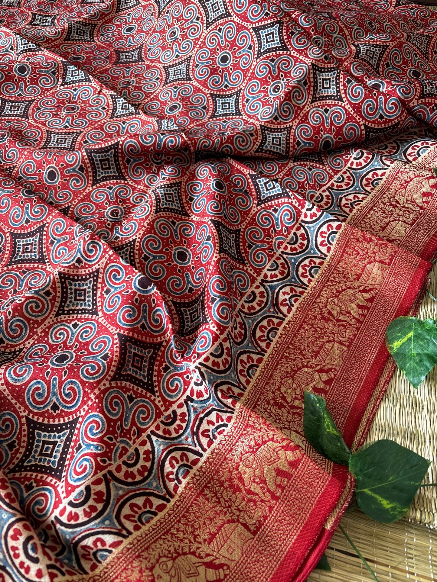 Ajrakh Dola Silk Saree