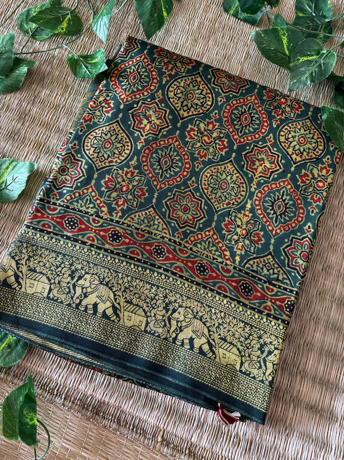 Ajrakh Dola Silk Saree