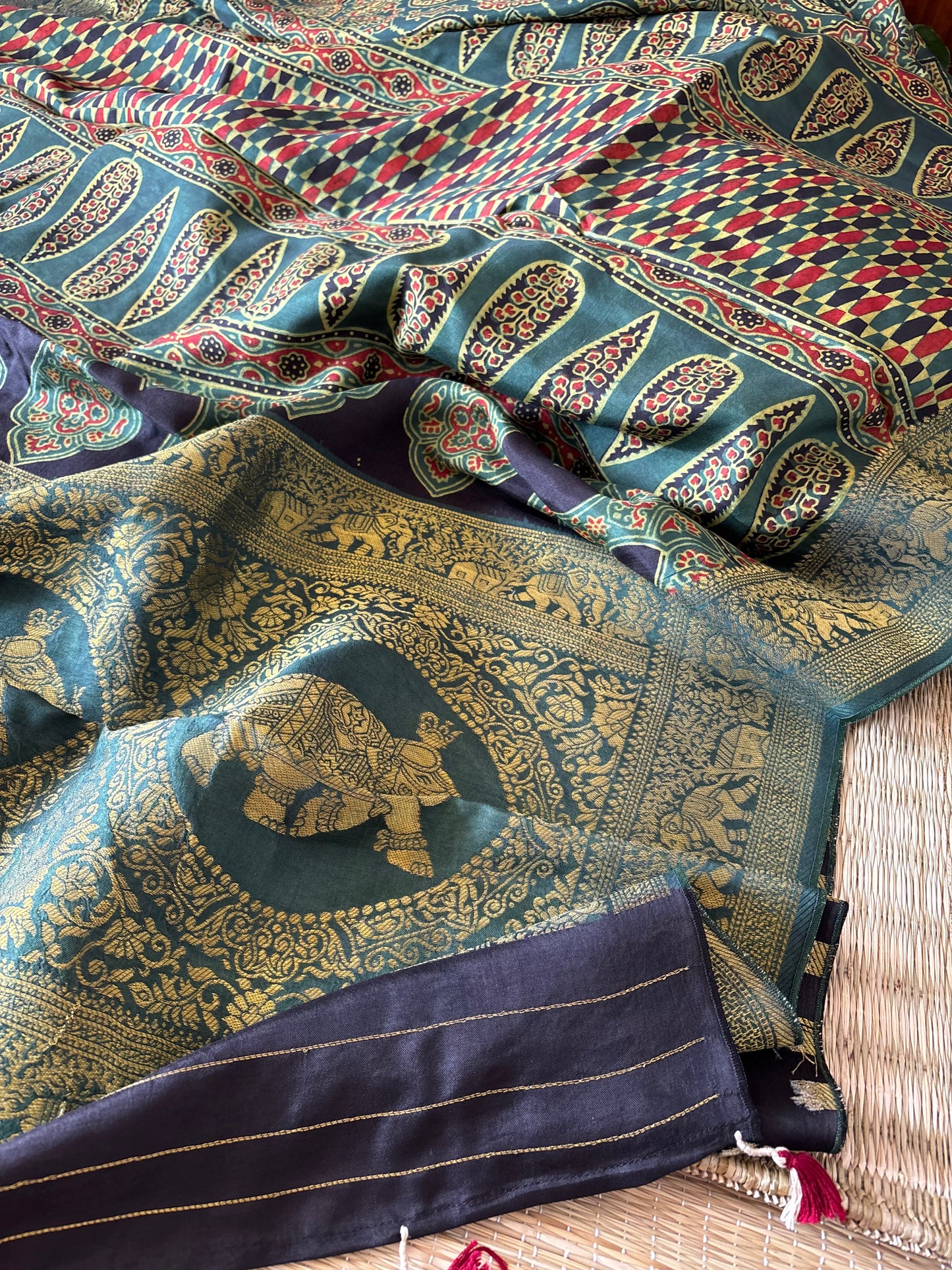 Ajrakh Dola Silk Saree