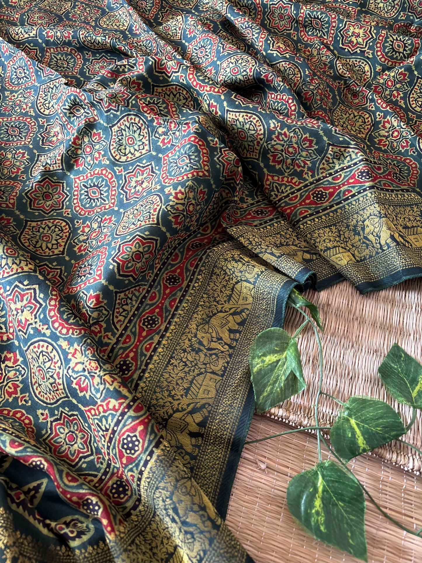 Ajrakh Dola Silk Saree