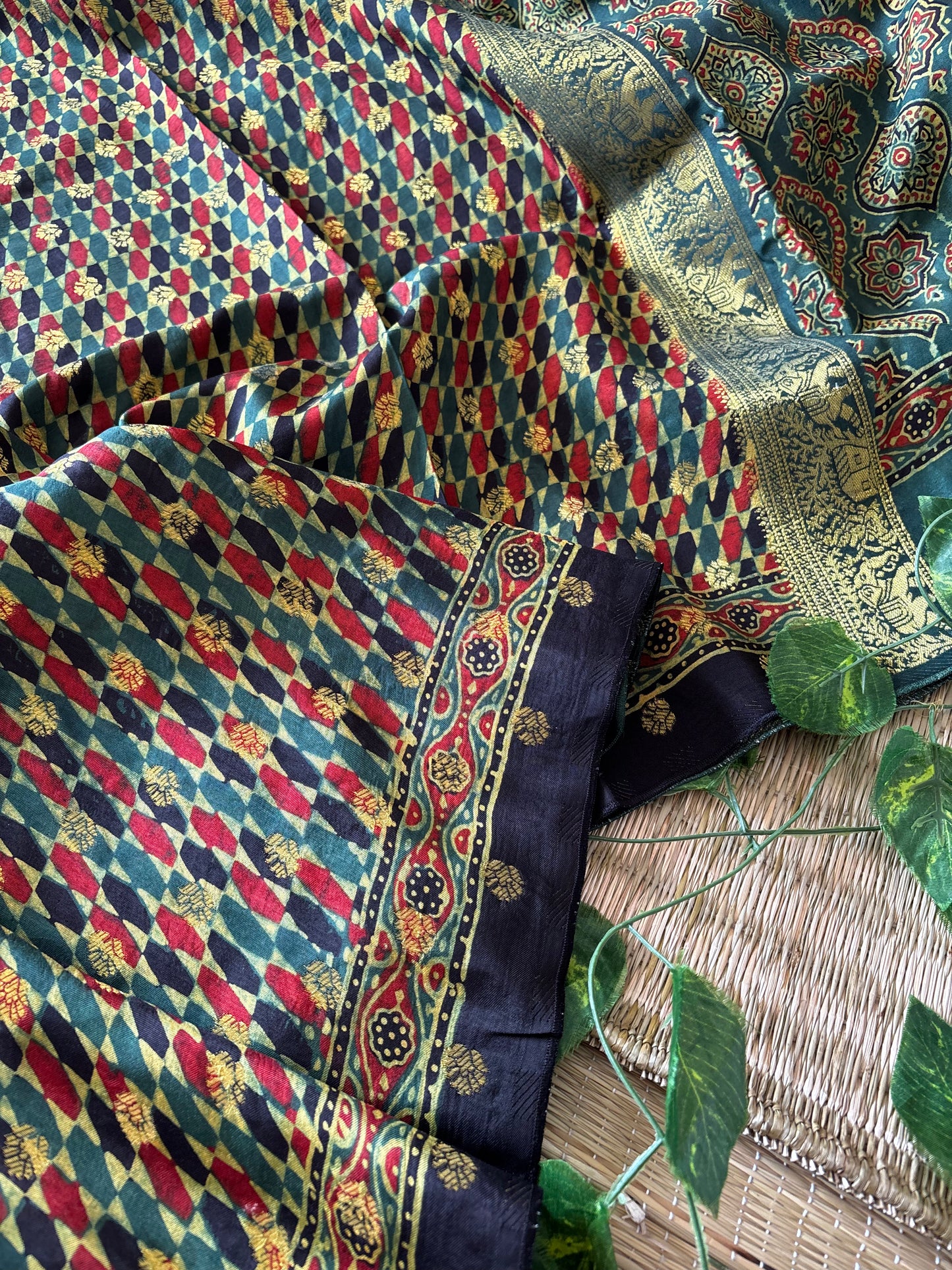 Ajrakh Dola Silk Saree